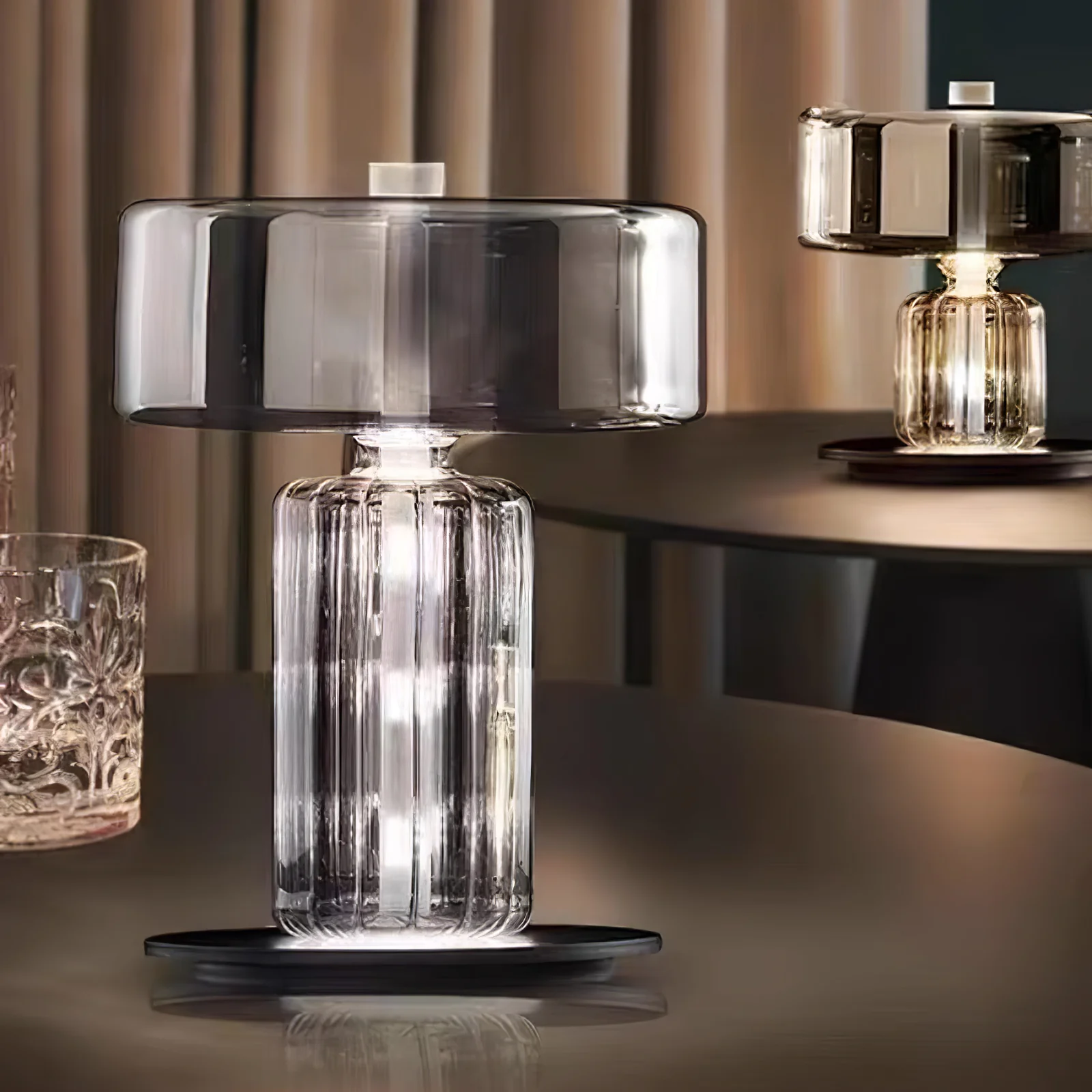 Rapanui Table Lamp - ∅ 11″ x H 13.7″ / Dia 29cm x H 35cm / Smoky gray / UK plug