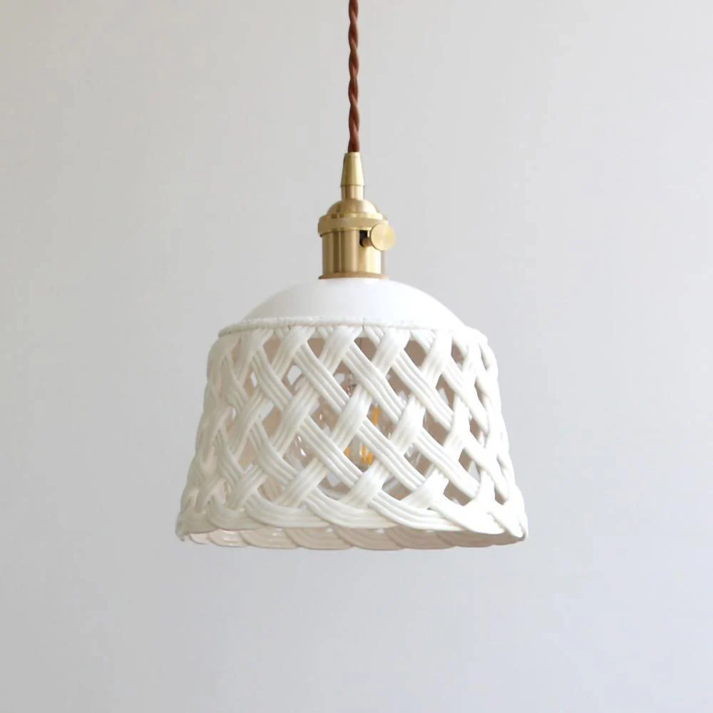 Подвесной светильник Openwork Ceramic Pendant Swag - 2 подвеса ∅15см x 10см, латунь, белый