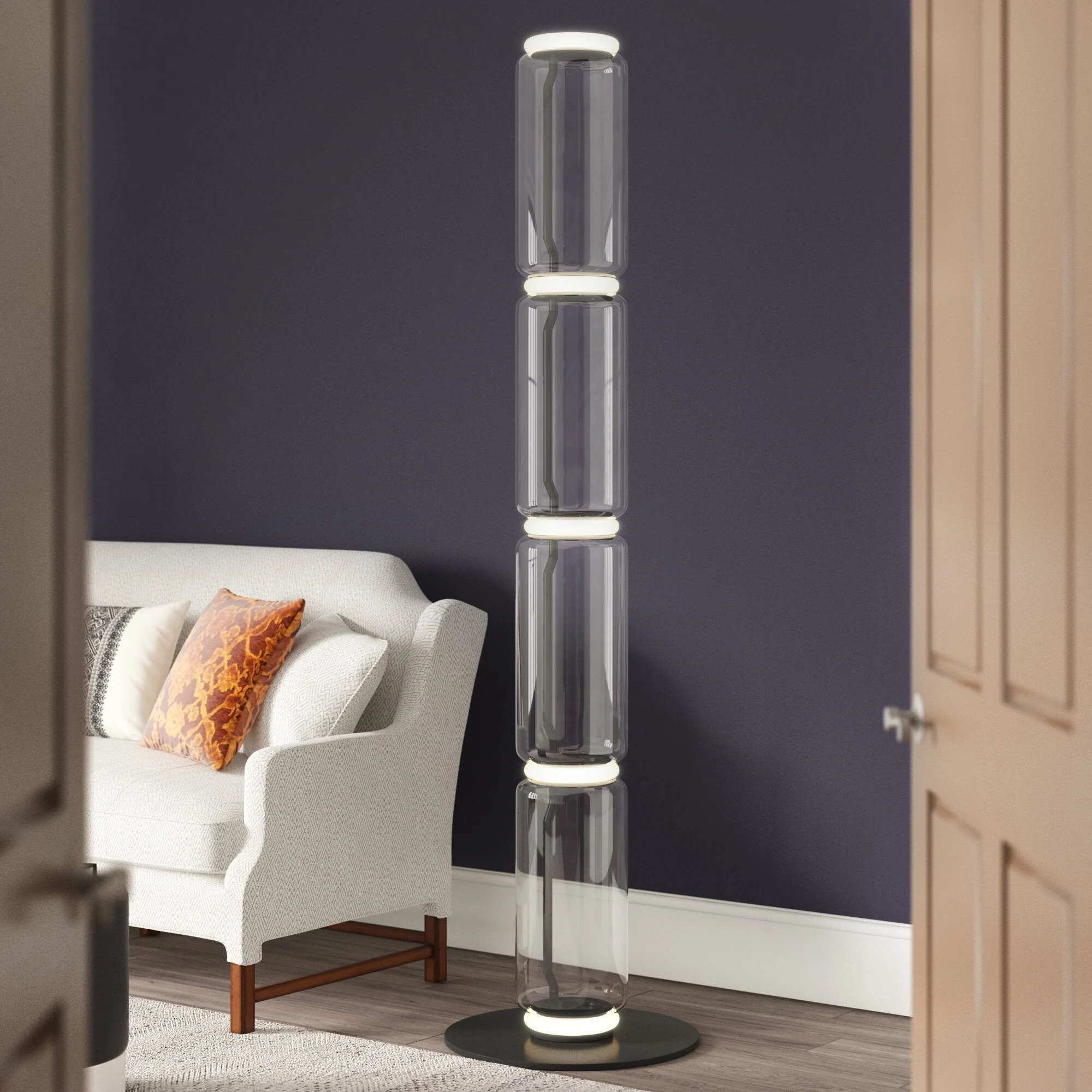 Торшер Bamboo Glass - ∅28см x 57см, стекло, черный, теплый свет