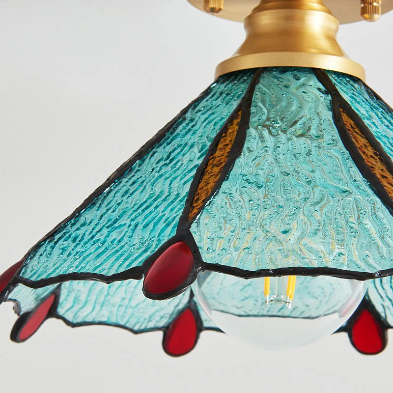 Потолочный светильник Tiffany Floral - модель B, ∅20см x 25см, золотой, матовое стекло