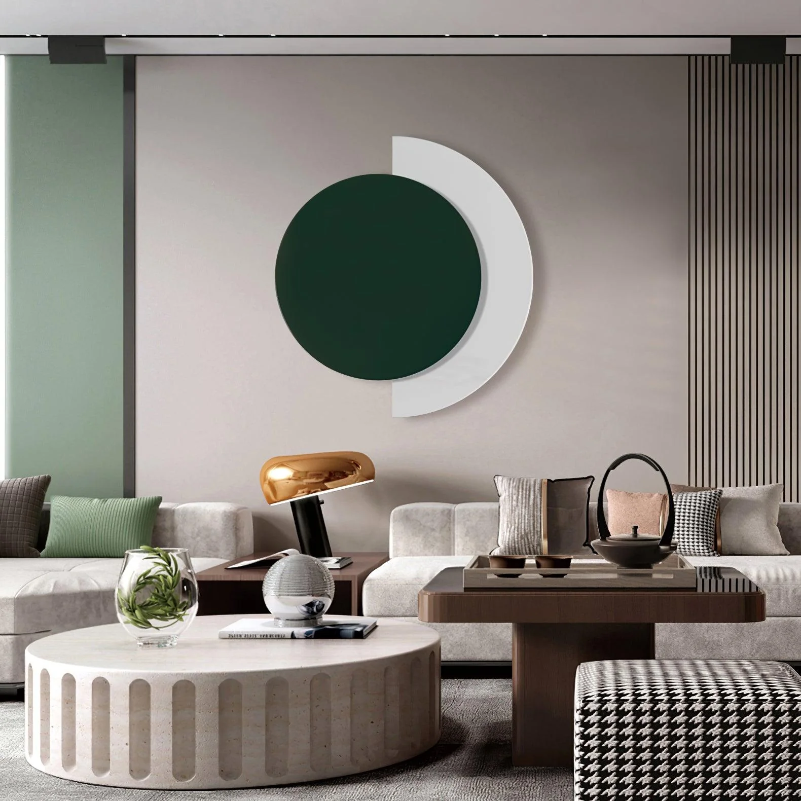 Настенный светильник Rounded Abstract Art - ∅21см x 31см, черный, белый, теплый свет