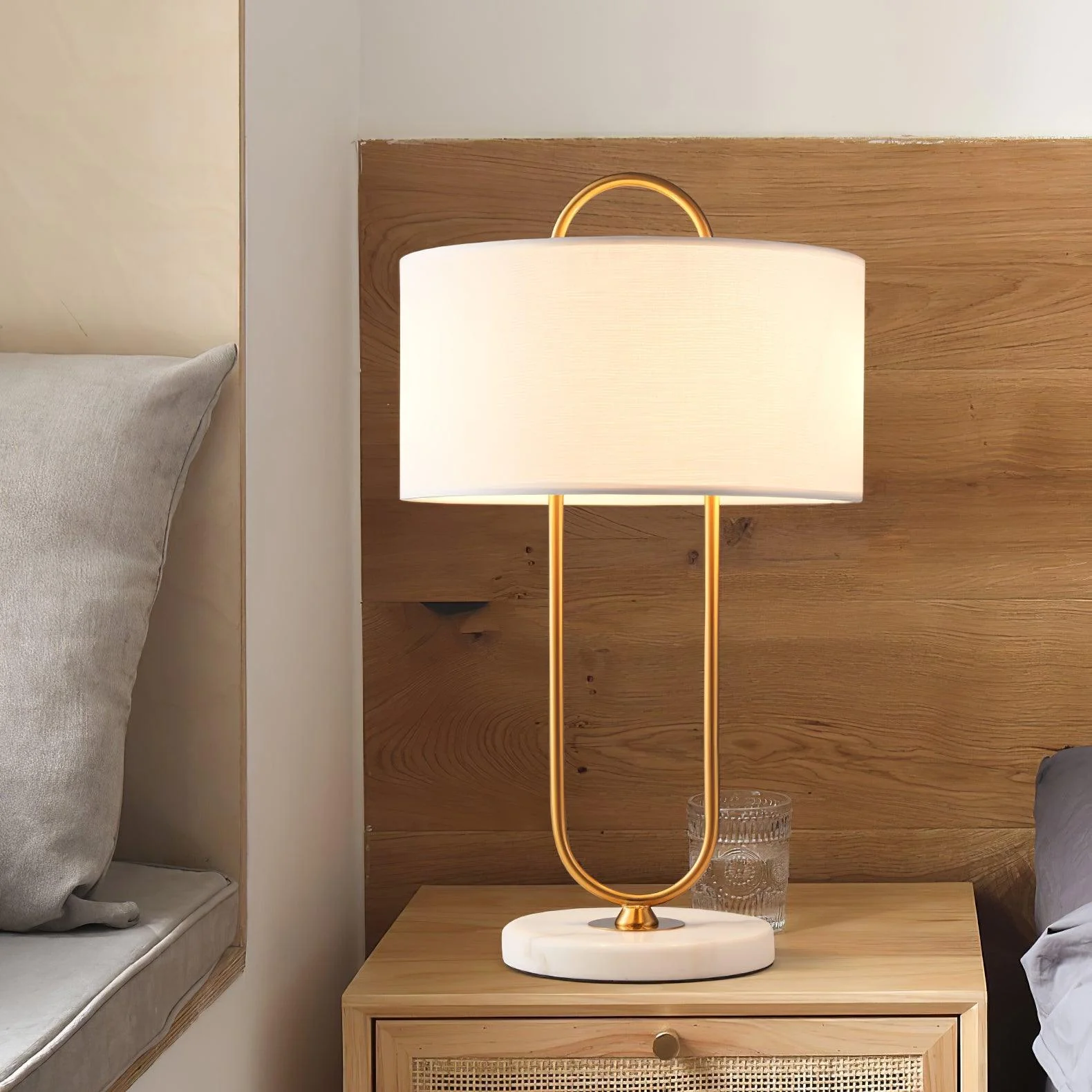 Warner Table Lamp - ∅ 13″ x H 22.8″ /  Dia 33cm x H 58cm / Gold & White / AU plug