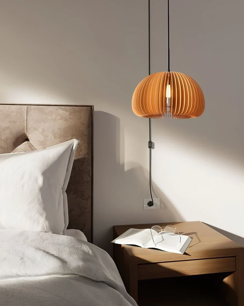 Wooden Pumpkin Swag Lights - ∅ 11.8″ x H 7″ / Dia 30cm x H 18cm (2 hooks) / Nature wood color / AU plug
