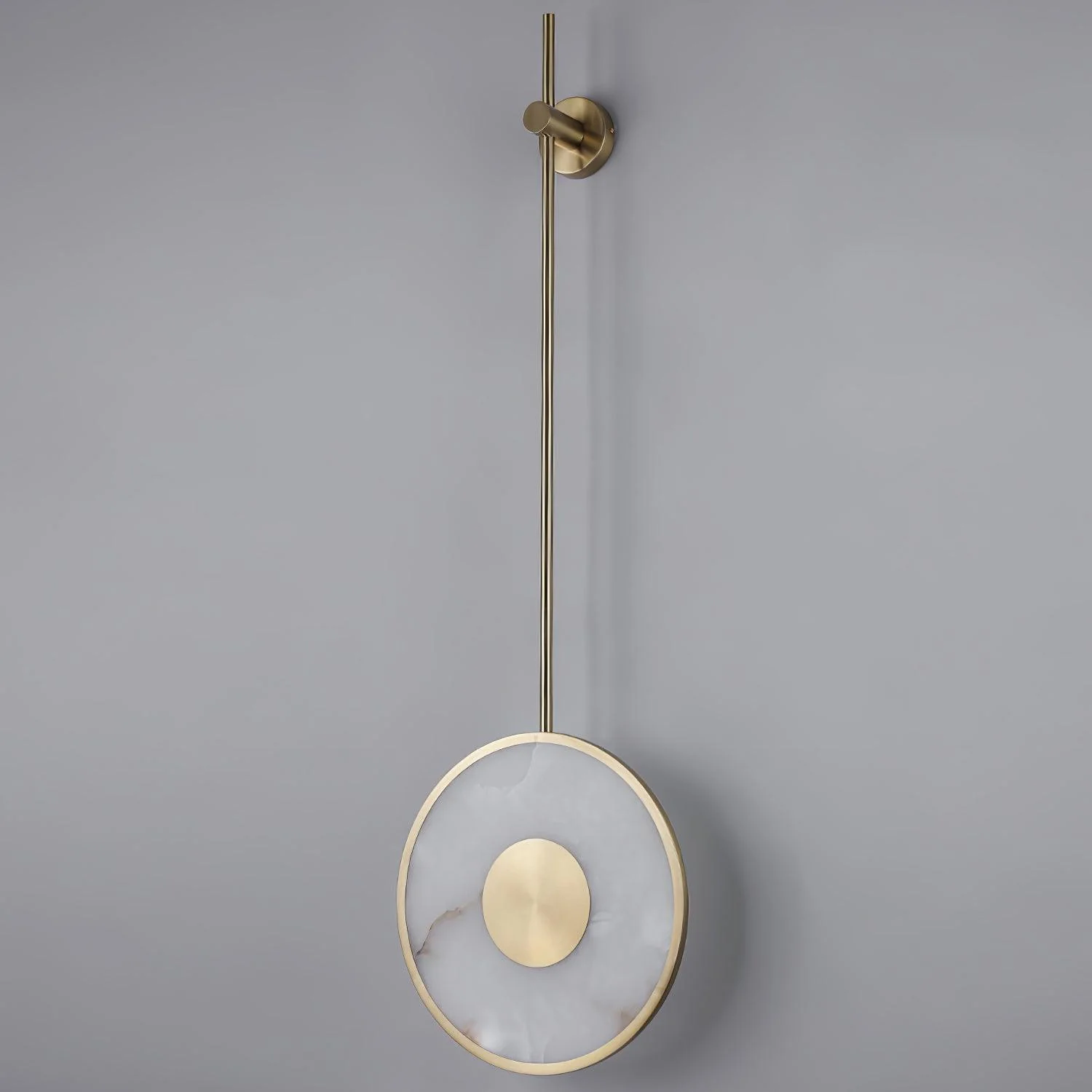 Round Alabaster Wall Lamp - Dia 25cm x H 130cm Set of 2 / Brass & White / Cool Light