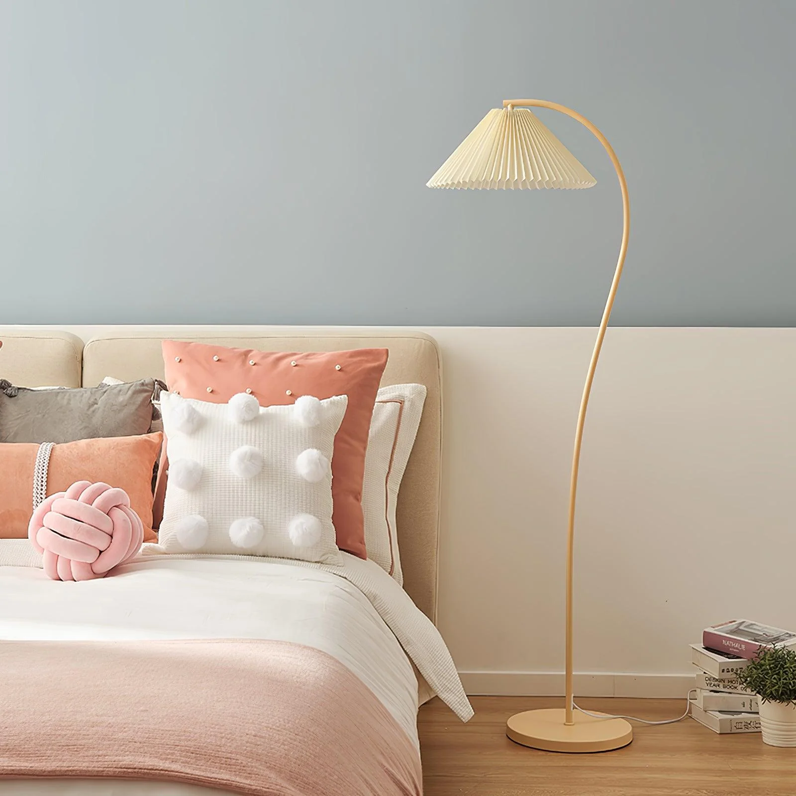 Crescini Pleated Floor Lamp - ∅ 11.8″ x H 59.8″/ Dia 30cm x H 152cm / Green & Light yellow / US plug