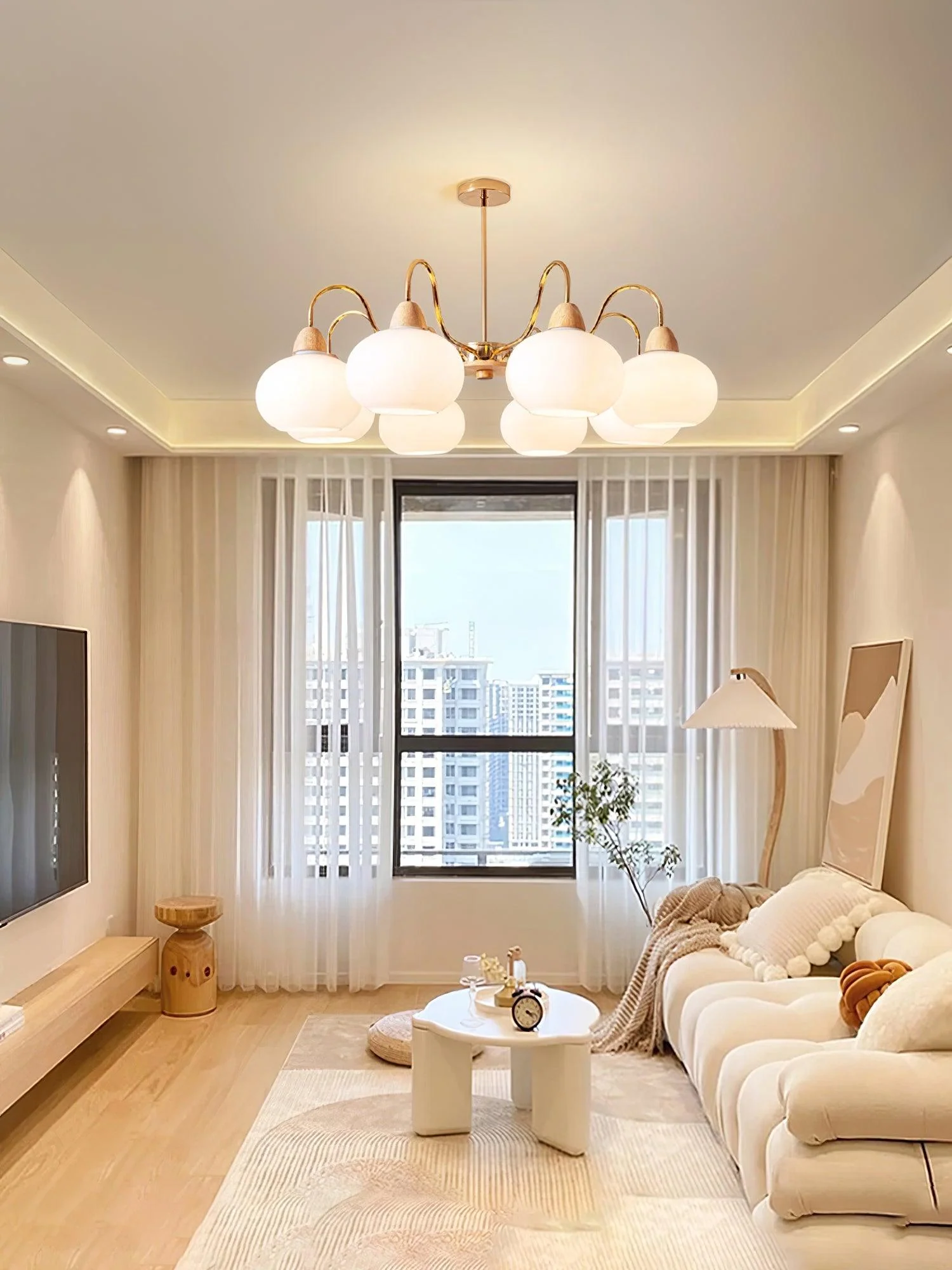Люстра Glass Persimmon - 5 плафонов ∅66см x 34см, золотой, белое стекло