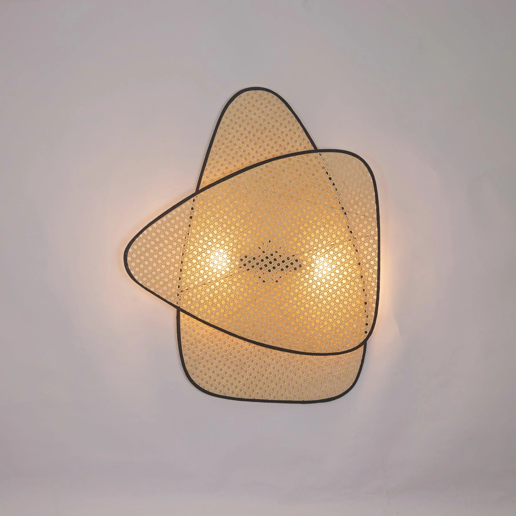 Screen Cannage Sconce - ∅ 13″ x H 16.5″ / Dia 33cm x H 42cm Set of 2 / Natural Bamboo & Black