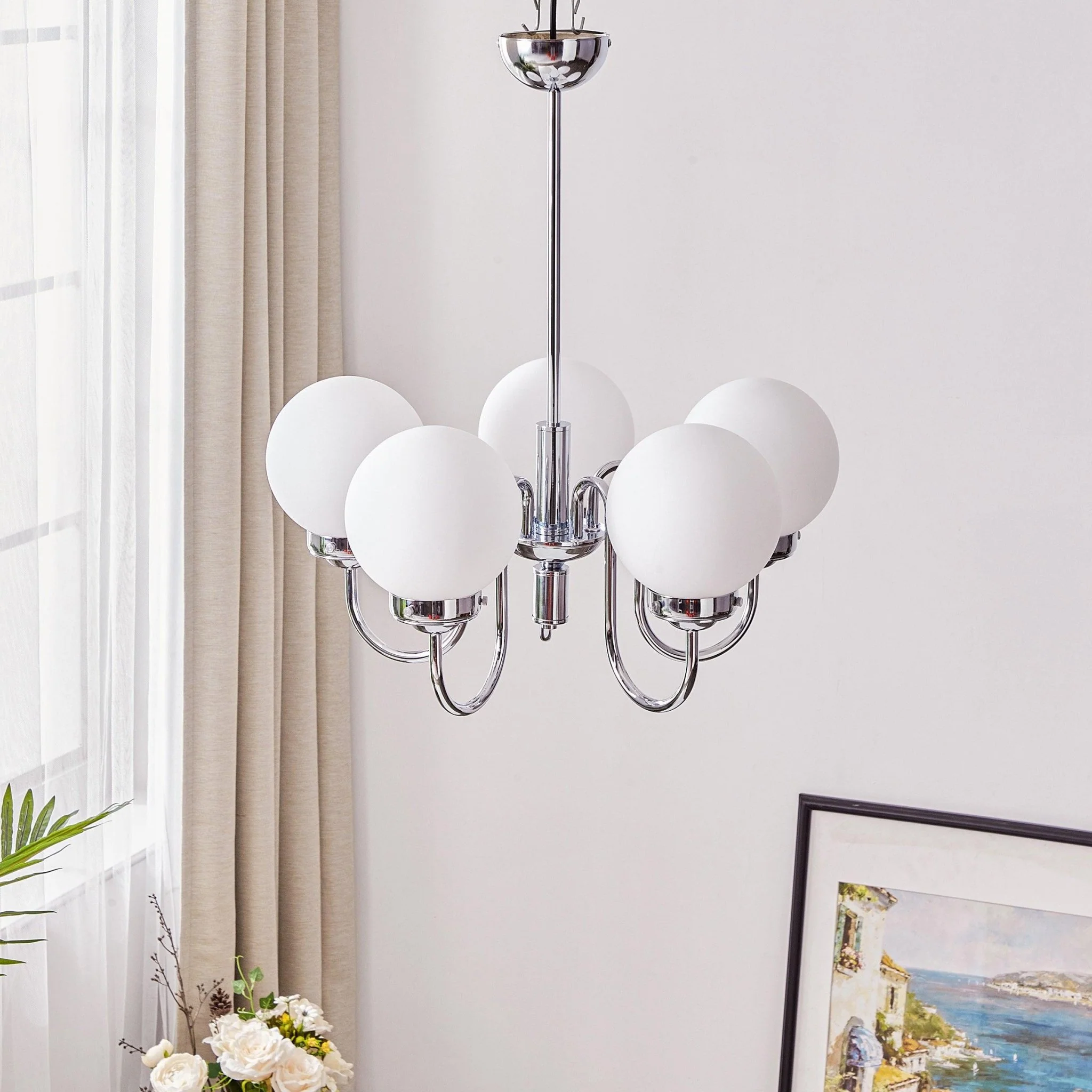 Люстра Progress Lighting Carisa - 5 плафонов ∅55см x 30см, хром