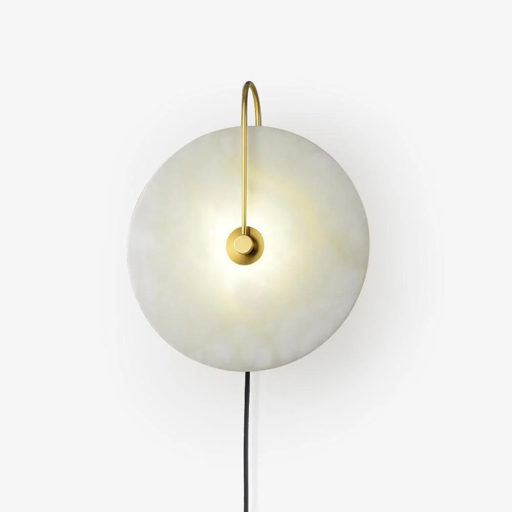 Alabaster LED Plug-In Wall Lamp - ∅ 9.8″ Set of 2 / Gold & White cable / EU Plug