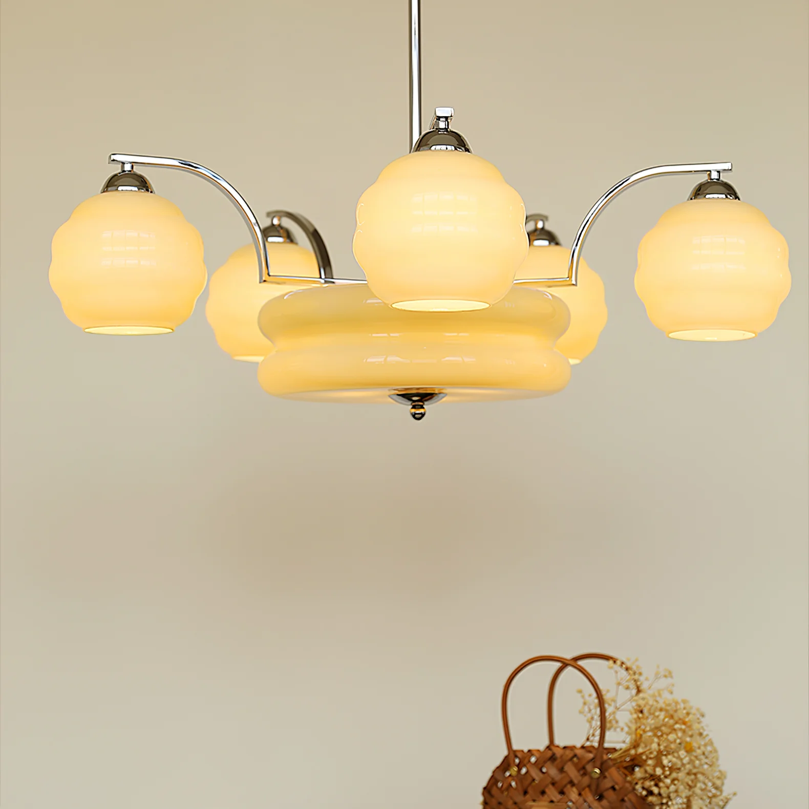 Люстра Art Deco Vintage - 3+1 плафона ∅62см x 28см, золотой, белый
