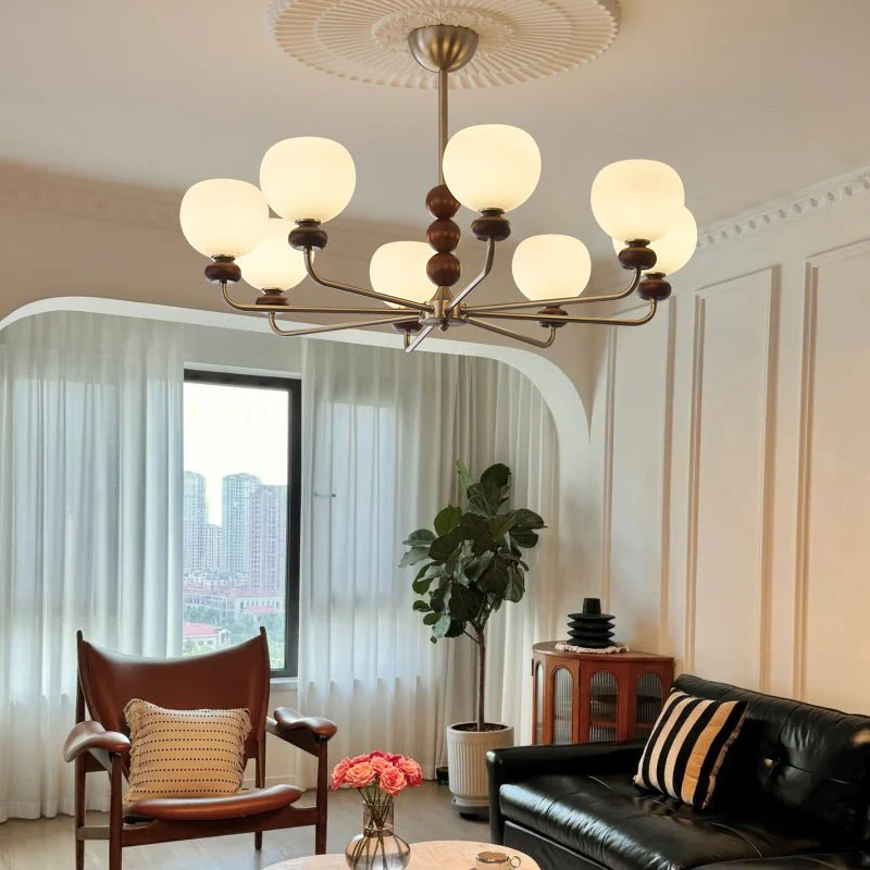 Люстра Orb Walnut - 8 плафонов ∅90см x 25см, орех, никель