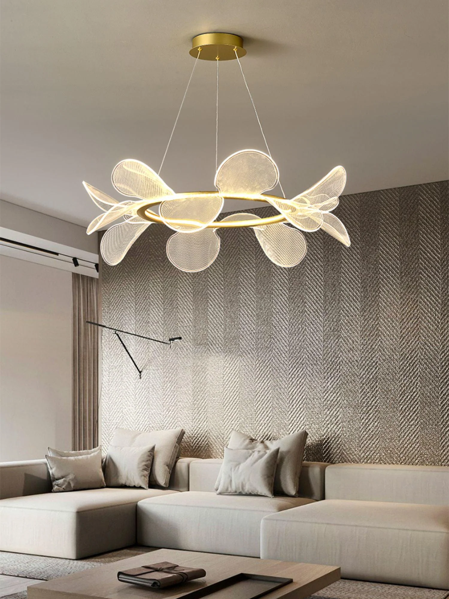 Люстра Bain Flying Flowers - ∅50см x 16см, золотой, прозрачный, холодный свет