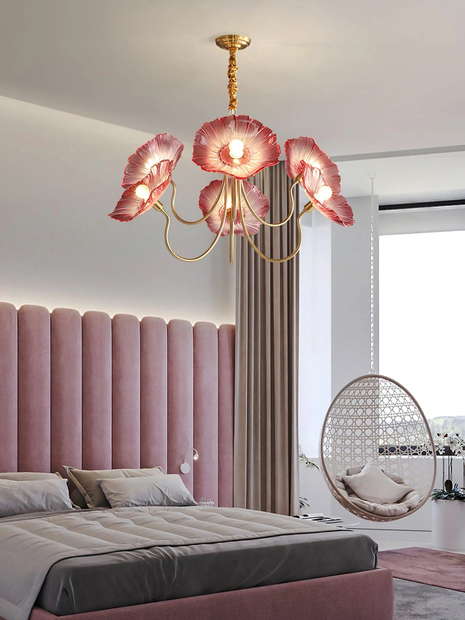 Люстра Lotus Leaf Glass - 6 плафонов ∅90см x 55см, золотой, прозрачный