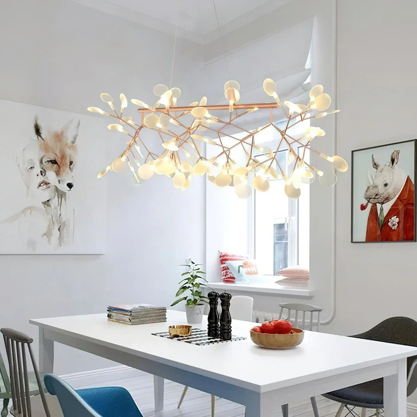 Люстра Long Style Firefly LED - комбо 1, 162 источника света, 200см х 50см, черный, холодный свет, диммер, пульт ДУ