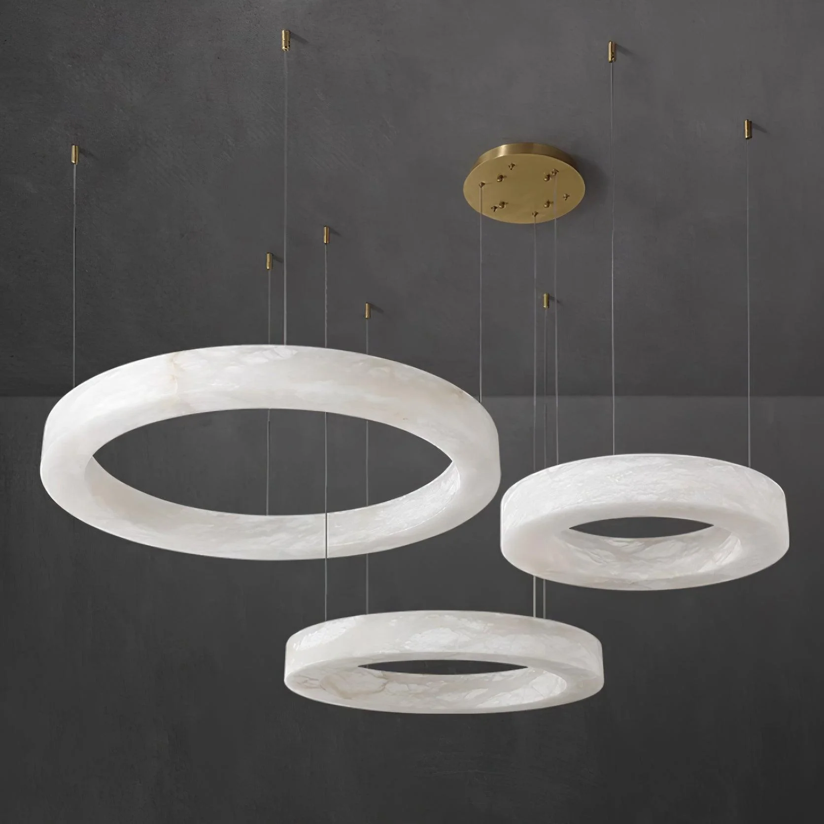 Люстра Marika Alabaster - 3 кольца ∅60см + ∅80см + ∅100см, латунь, белый алебастр, теплый свет
