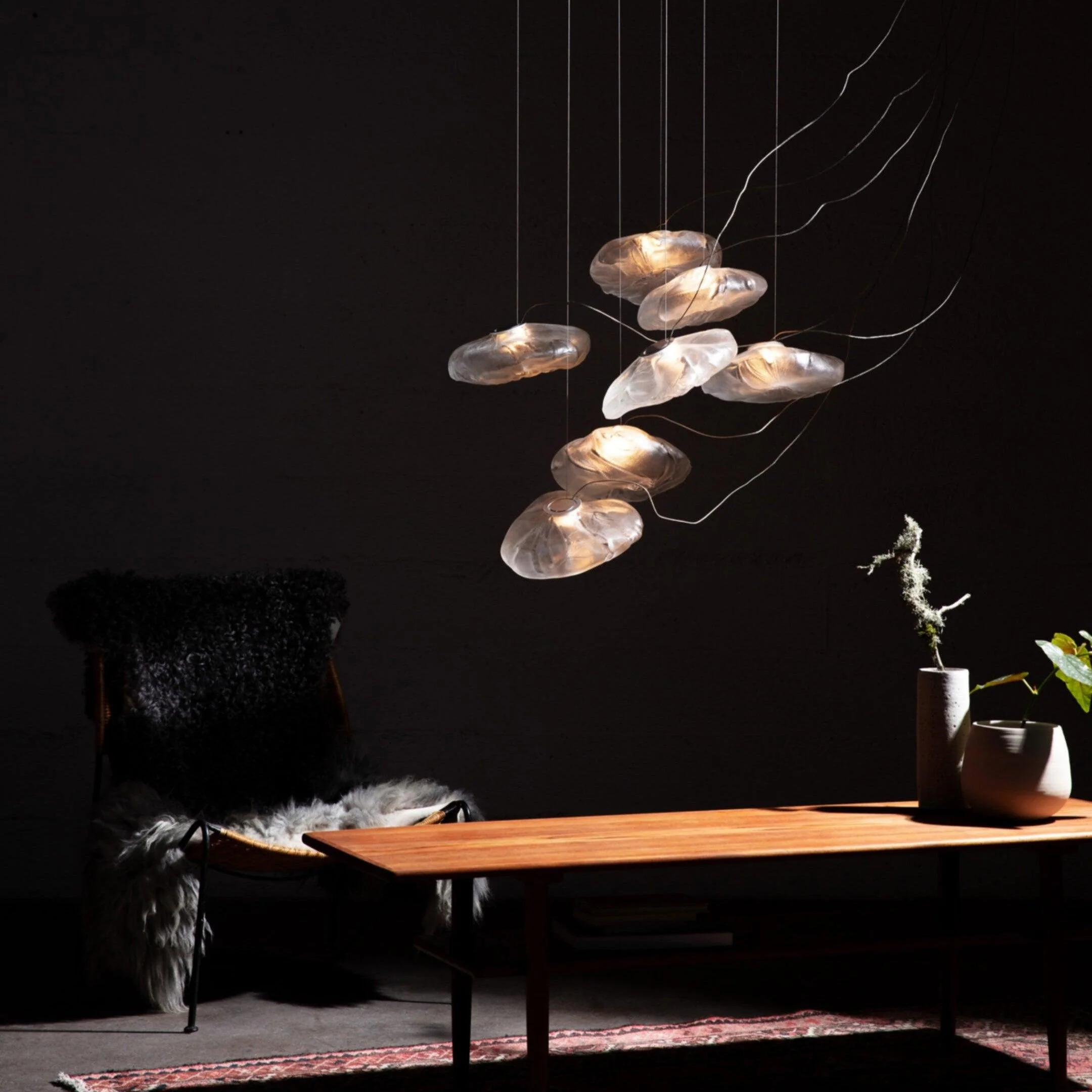 Подвесной светильник Blown Glass Mesh - 20 подвесов, круглое крепление, ∅20см, белый, стекло