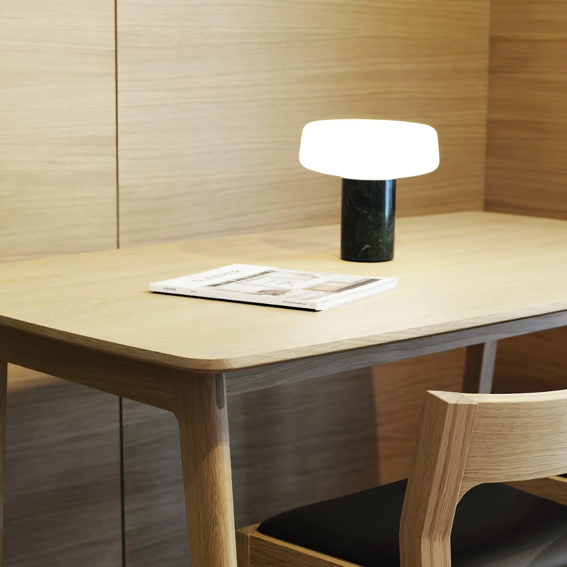 Solid Table Light - ∅ 11.8″ x H 12.5″ / Dia 30cm x H 32cm / White Marble +White / UK plug