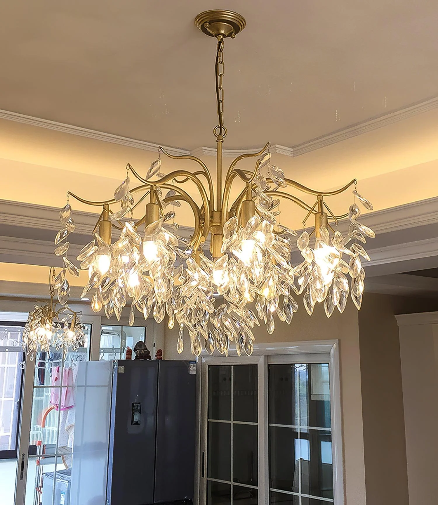 Люстра Dorale - 7 подвесов ∅60см x 32см, латунь, прозрачный
