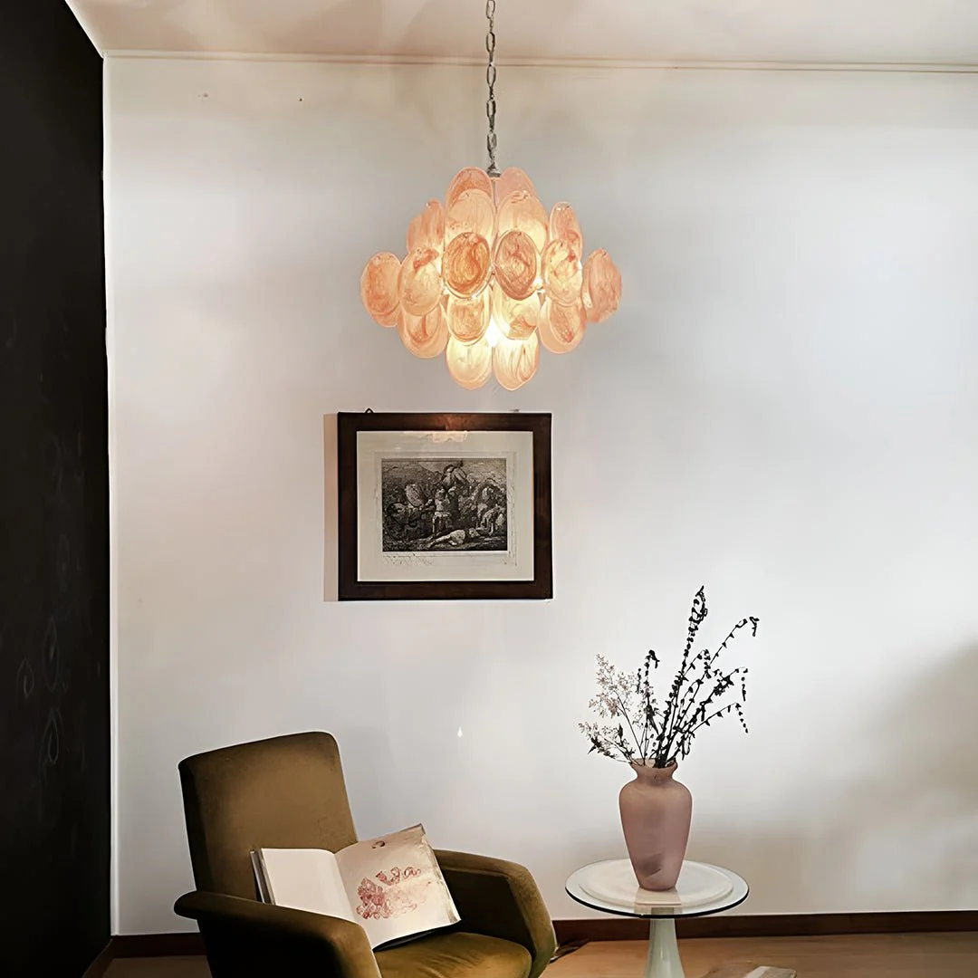 Люстра Murano Pink Disks - ∅50см x 50см, розовый, хром
