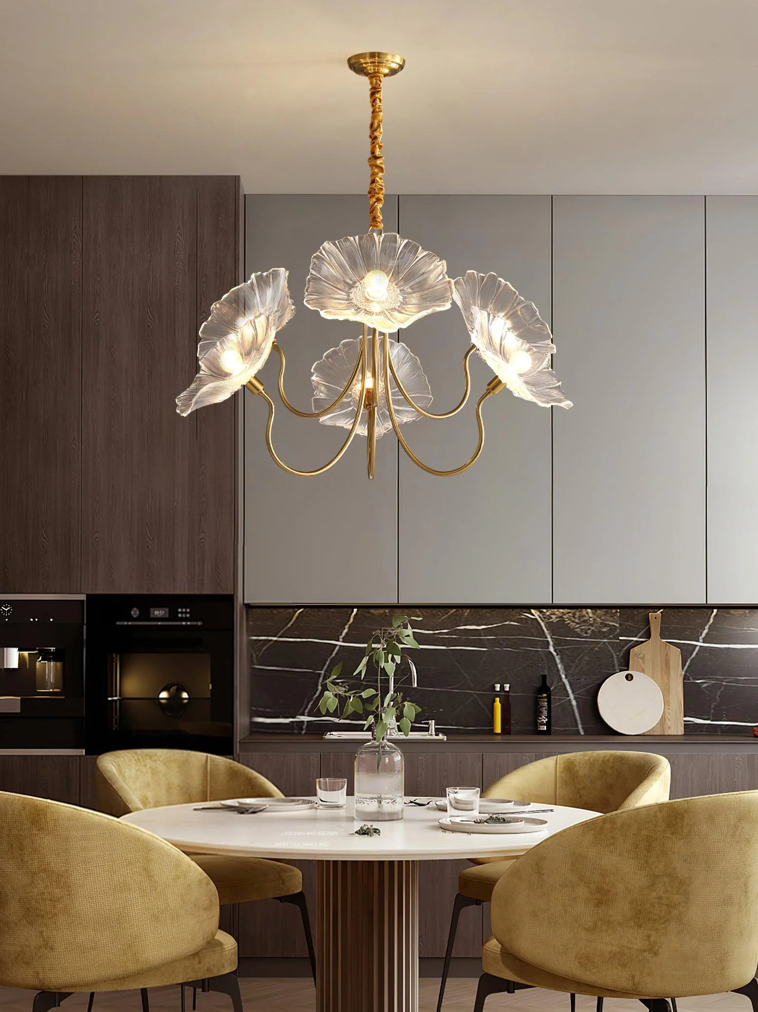 Люстра Lotus Leaf Glass - 6 плафонов ∅90см x 55см, золотой, прозрачный