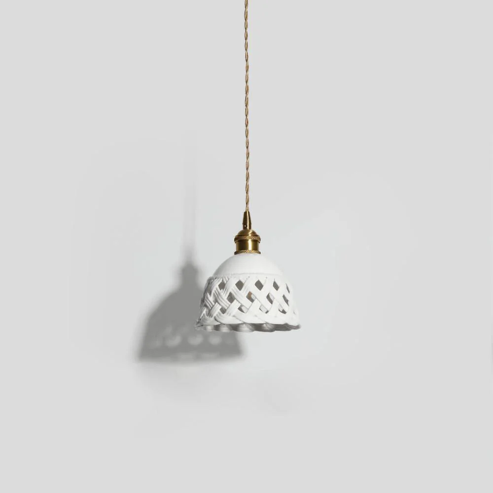 Подвесной светильник Openwork Ceramic Pendant Swag - 2 подвеса ∅15см x 10см, латунь, белый