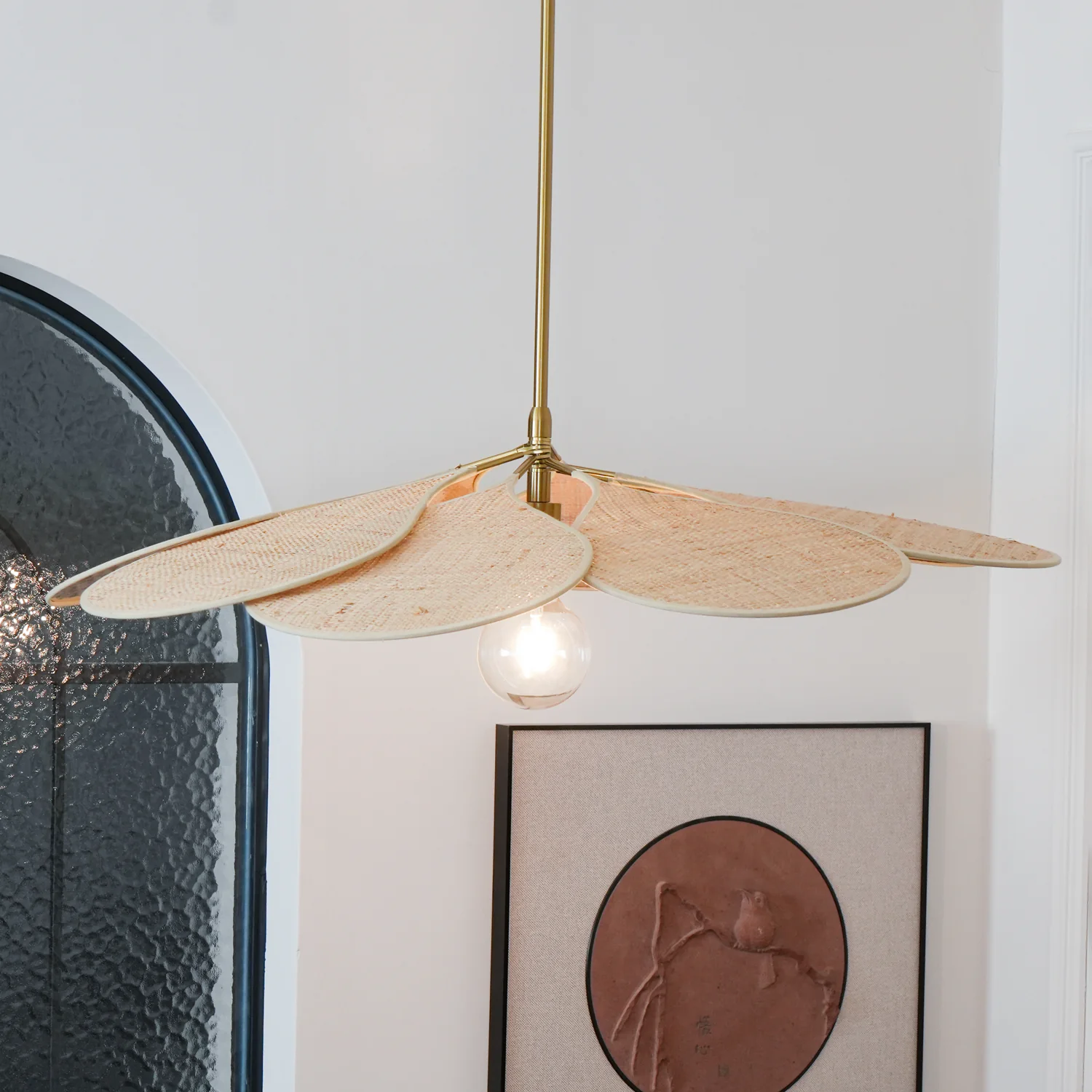 Подвесной светильник Petals Bloom Rattan - ∅100см x 15см, натуральный ротанг, золотой