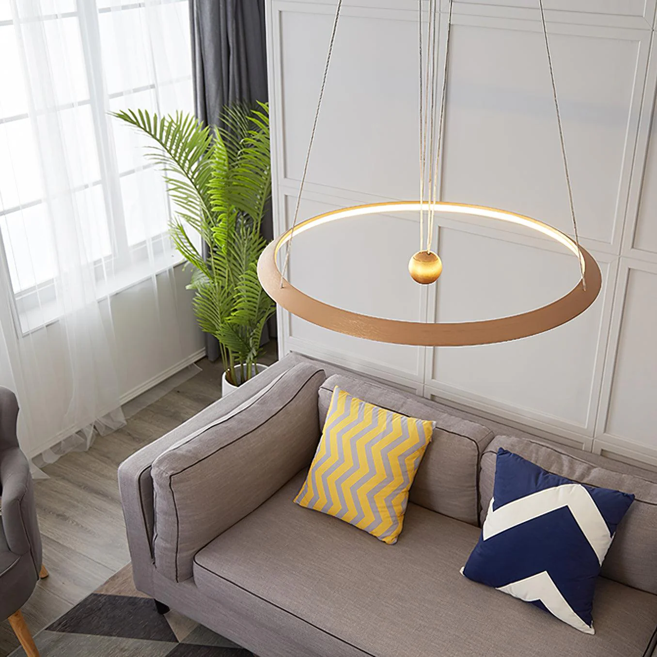 Люстра Circular LED - ∅60см x 150см, розовое золото, холодный свет