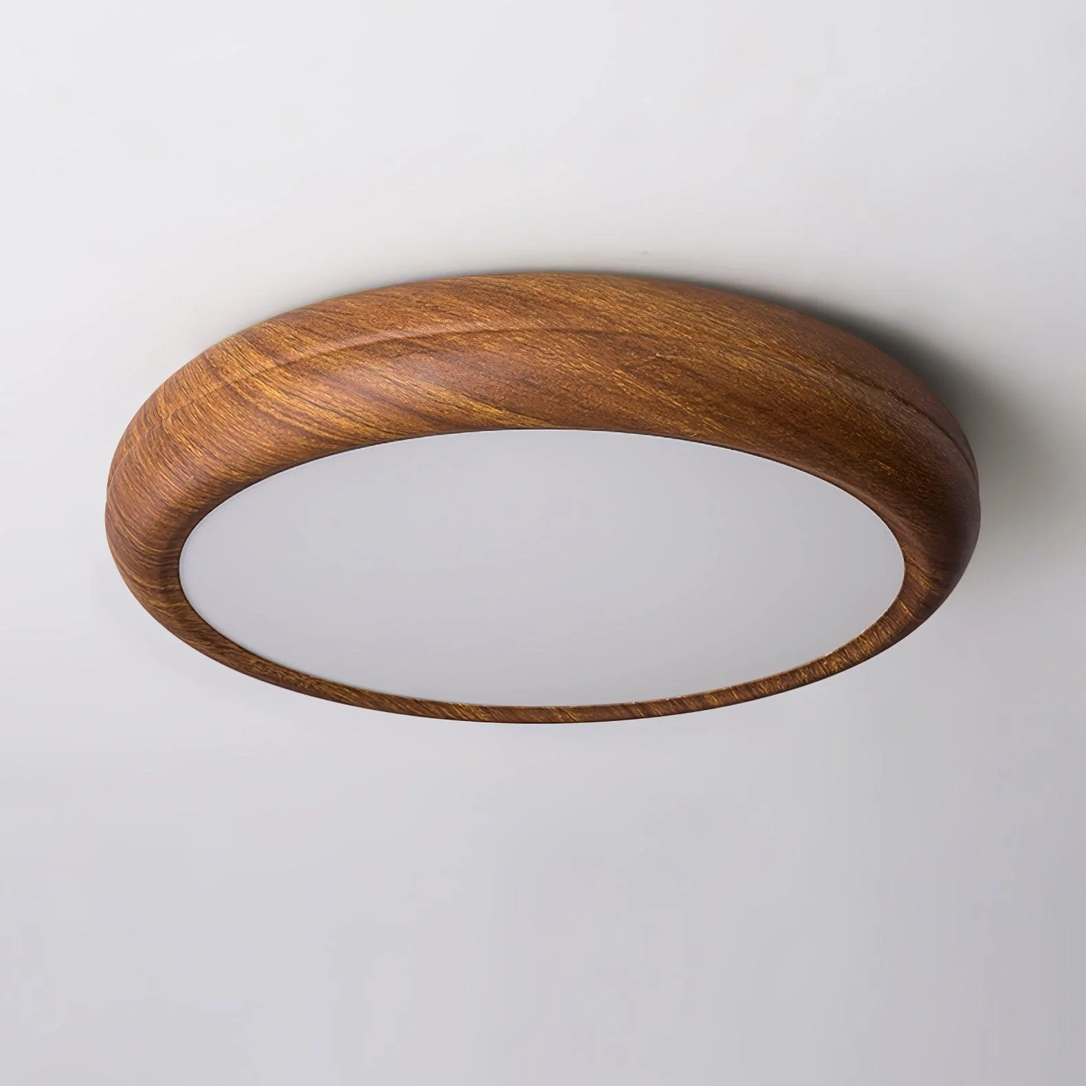 Потолочный светильник Wood Grain Round - модель A ∅30см x 9см, орех, белый, теплый свет