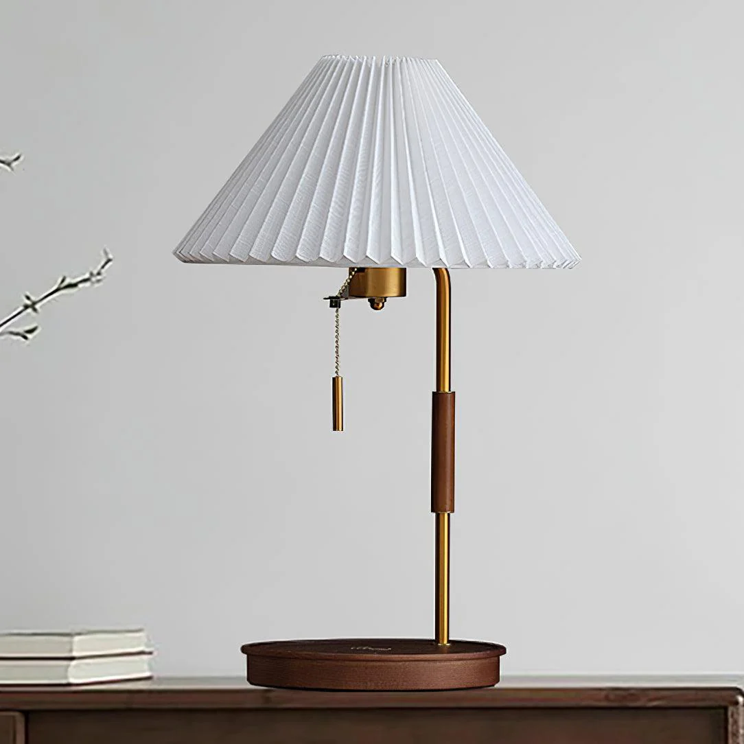 Настольный светильник Wooden Retro - ∅31см x 52см, орех, серый, версия с беспроводной зарядкой