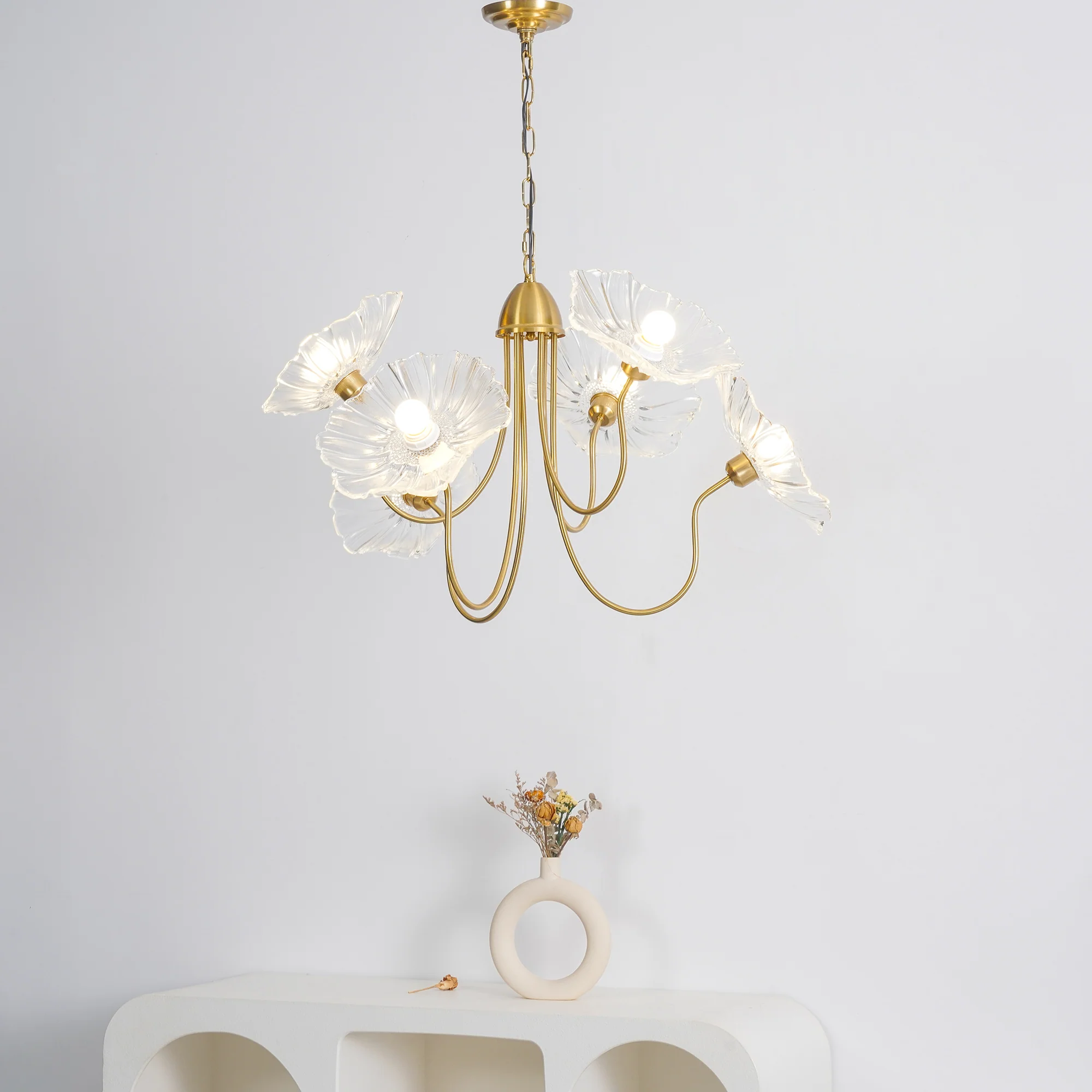 Люстра Lotus Leaf Glass - 6 плафонов ∅90см x 55см, золотой, прозрачный