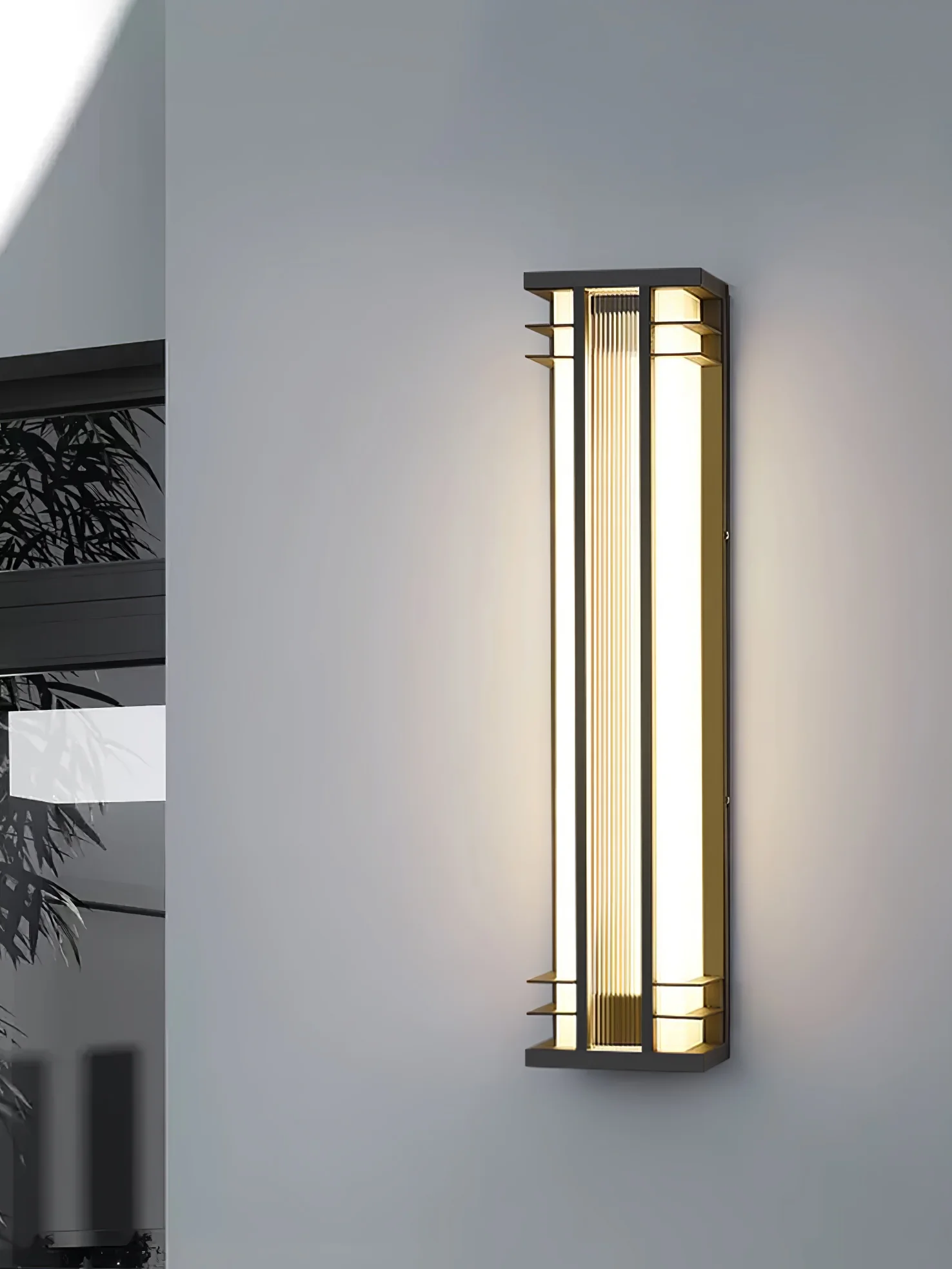 Double Axis Outdoor Wall Lamp - L 6.3″ x W 4.7″ x H 27.6″ / L 16cm x W 12cm x H 70cm Set of 2 / Model B: Solar-Powered Version / Warm Light