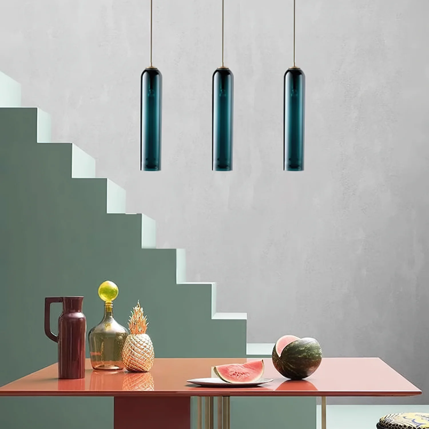 Подвесной светильник Long Tube Glass - ∅10см x 120см, черный, янтарь
