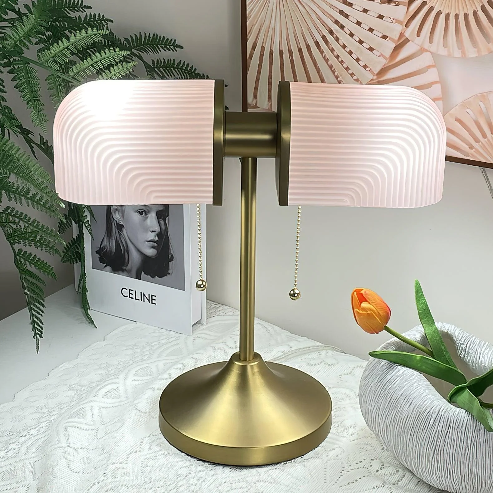 Настольный светильник Ashby - ∅38см x 20см, золотой, зеленый