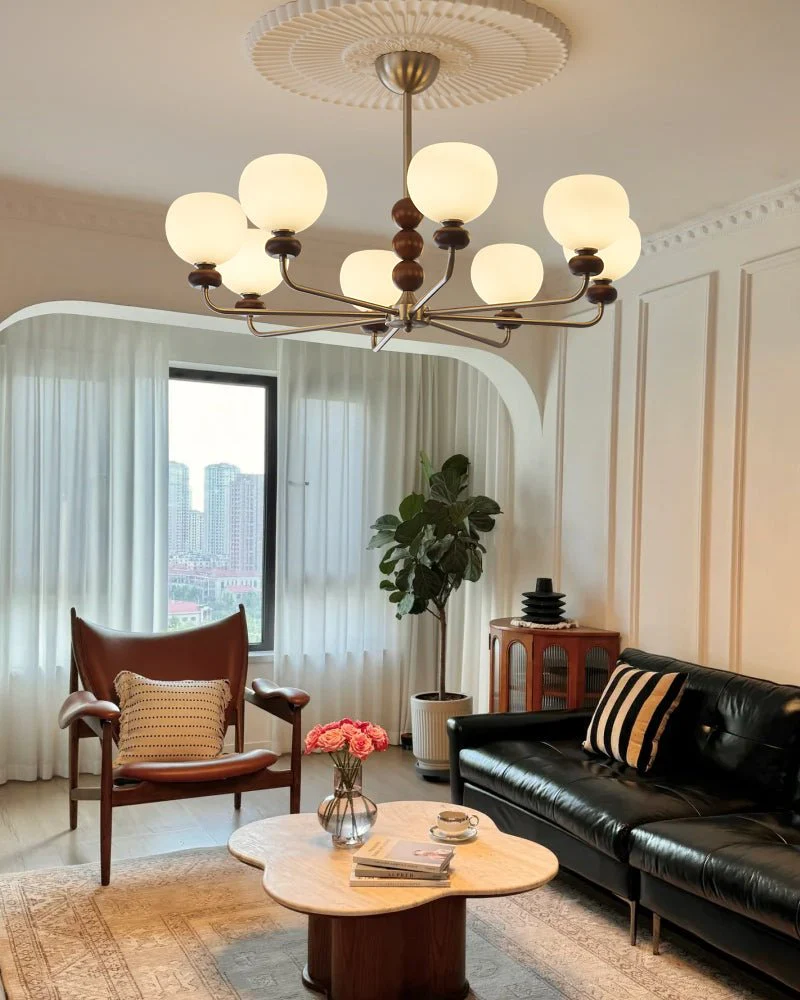 Люстра Orb Walnut - 8 плафонов ∅90см x 25см, орех, никель