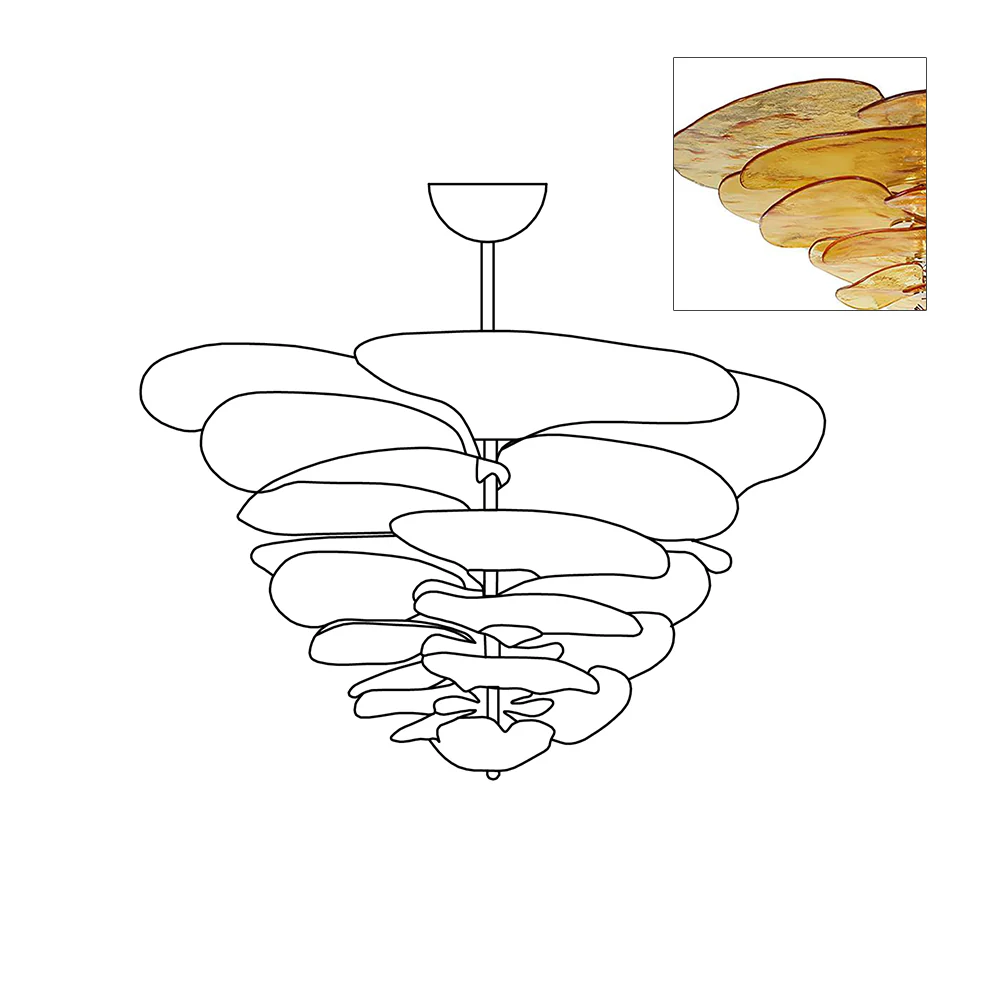 Люстра Petals Gold Murano - 4 яруса ∅67см x 29см, янтарь, золотой