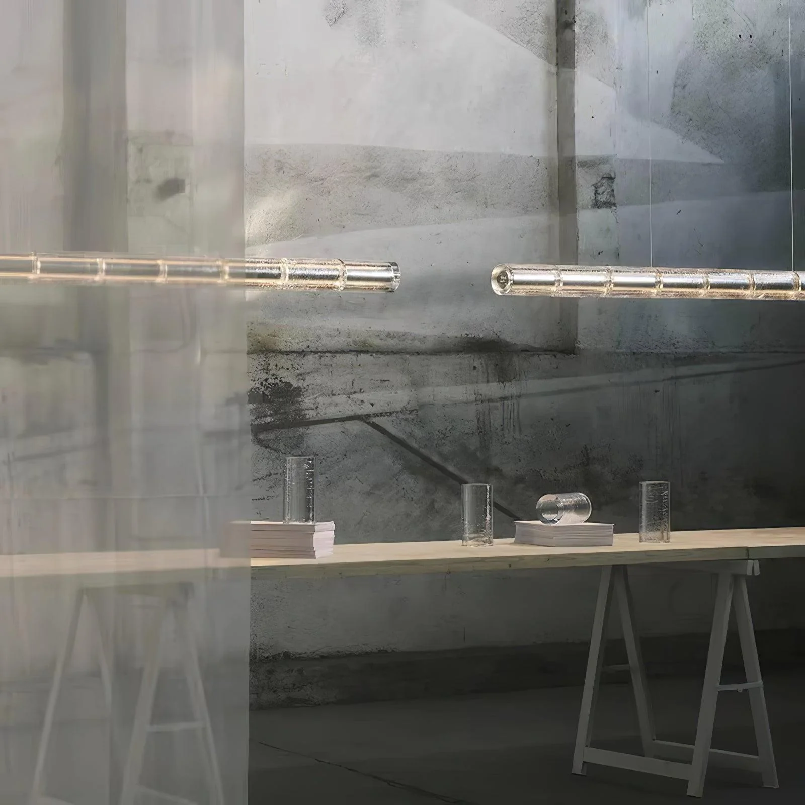 Люстра Mcdade Segmented Glass - 205см x 10см, серебристо-серый, прозрачный, холодный свет
