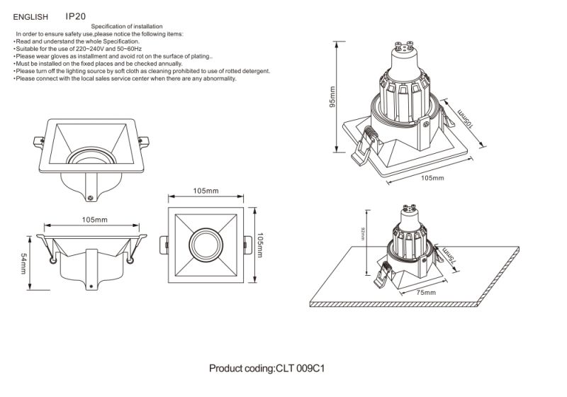 Светильник встроенный Crystal Lux CLT 009C1 BL