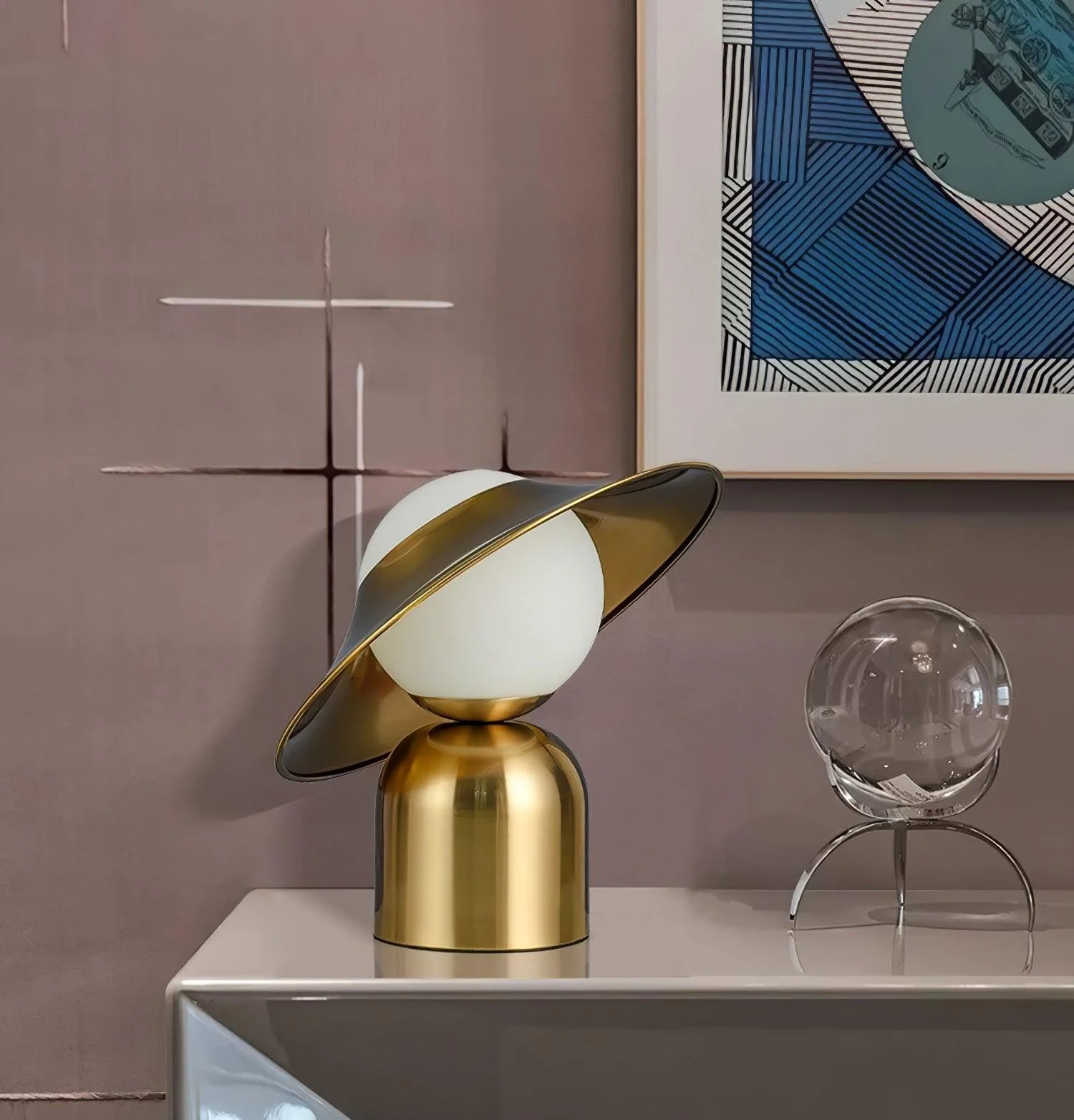 Bonbon Disc Table Lamp - ∅ 12.5″ x H 14.5″ / Dia 32cm x H 37cm / Gold+White / US plug