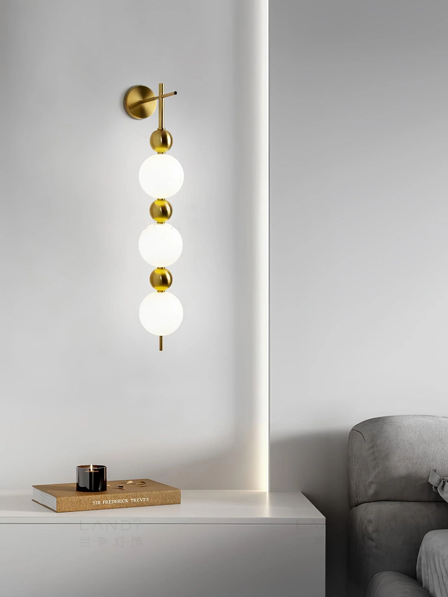 Candied Haws String Wall Lamp - ∅ 10.2″ x H 32.3″ / ∅ 15cm x H 82cm Set of 2 / Gold & White / Warm Light