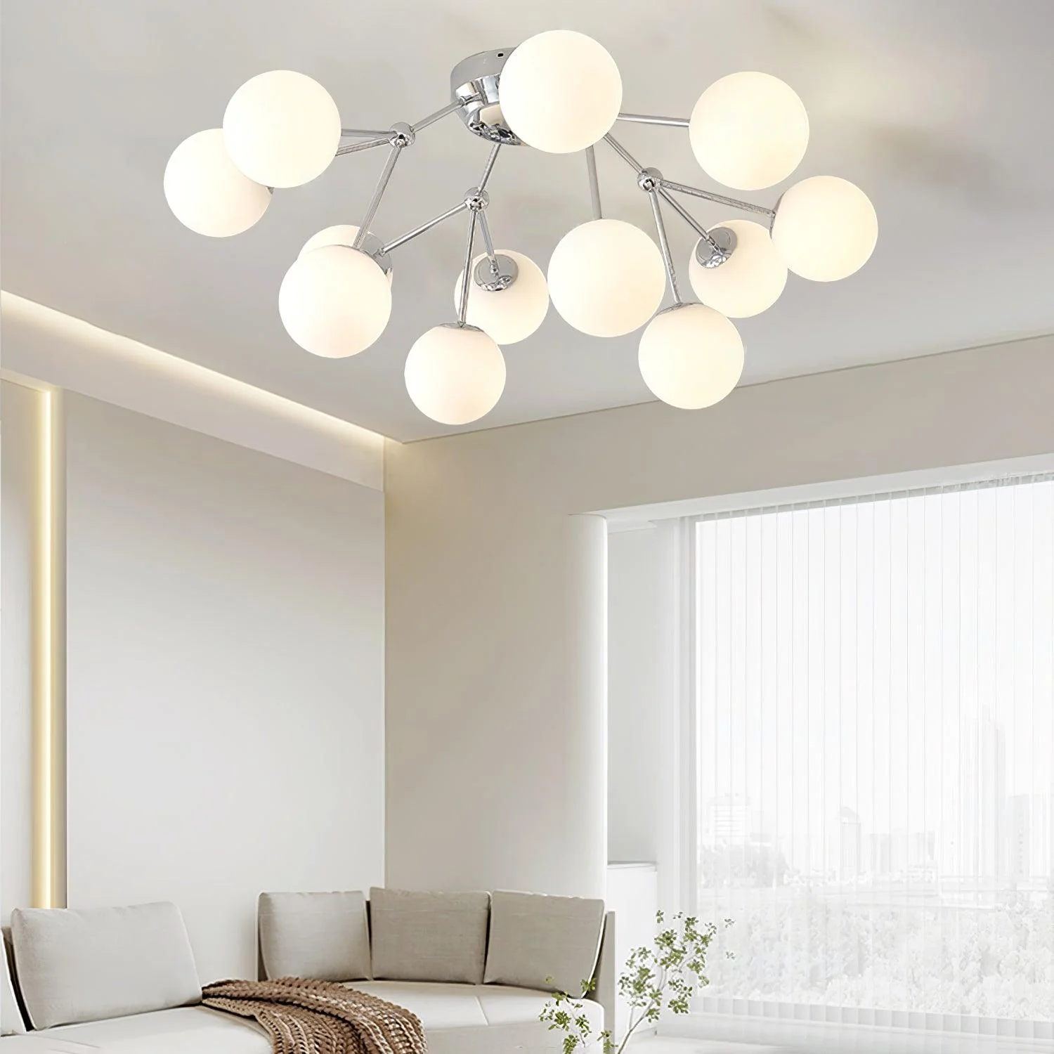 Потолочный светильник Glass Balls Cluster - 15 плафонов ∅110см x 43см, хром, белый