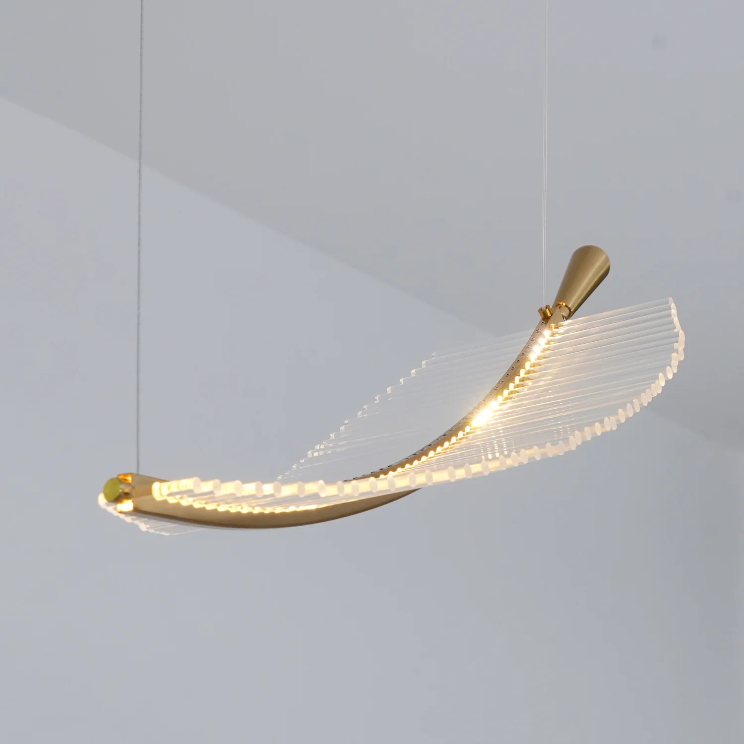 Люстра Leaf LED - 9 подвесов ∅80см x 300см, золотой, прозрачный, холодный свет