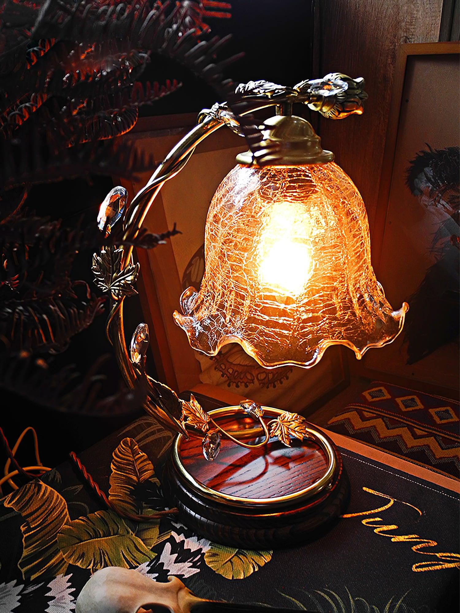 Cracked Glass Brass Table Lamp - ∅ 7.1″ x W 7.9″ x H 13.2″ / Dia 18cm x W 20cm x H 33.5cm / Brass＆Brown / AU plug