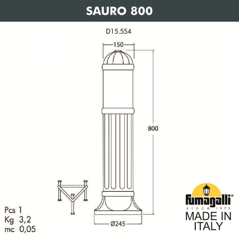 Уличный светильник-столб FUMAGALLI SAURO  D15.554.000.AXF1R.FC1