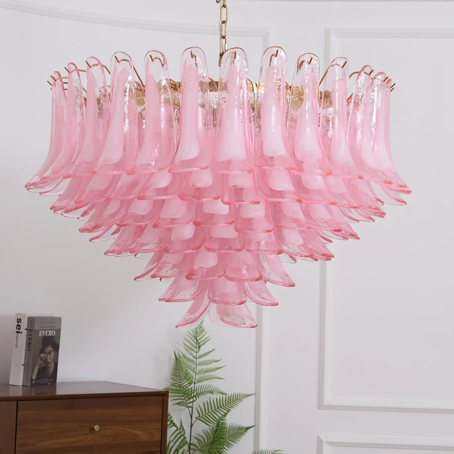 Люстра Blush Pink Glass Murano - ∅70см x 68см, золотой, розовое стекло