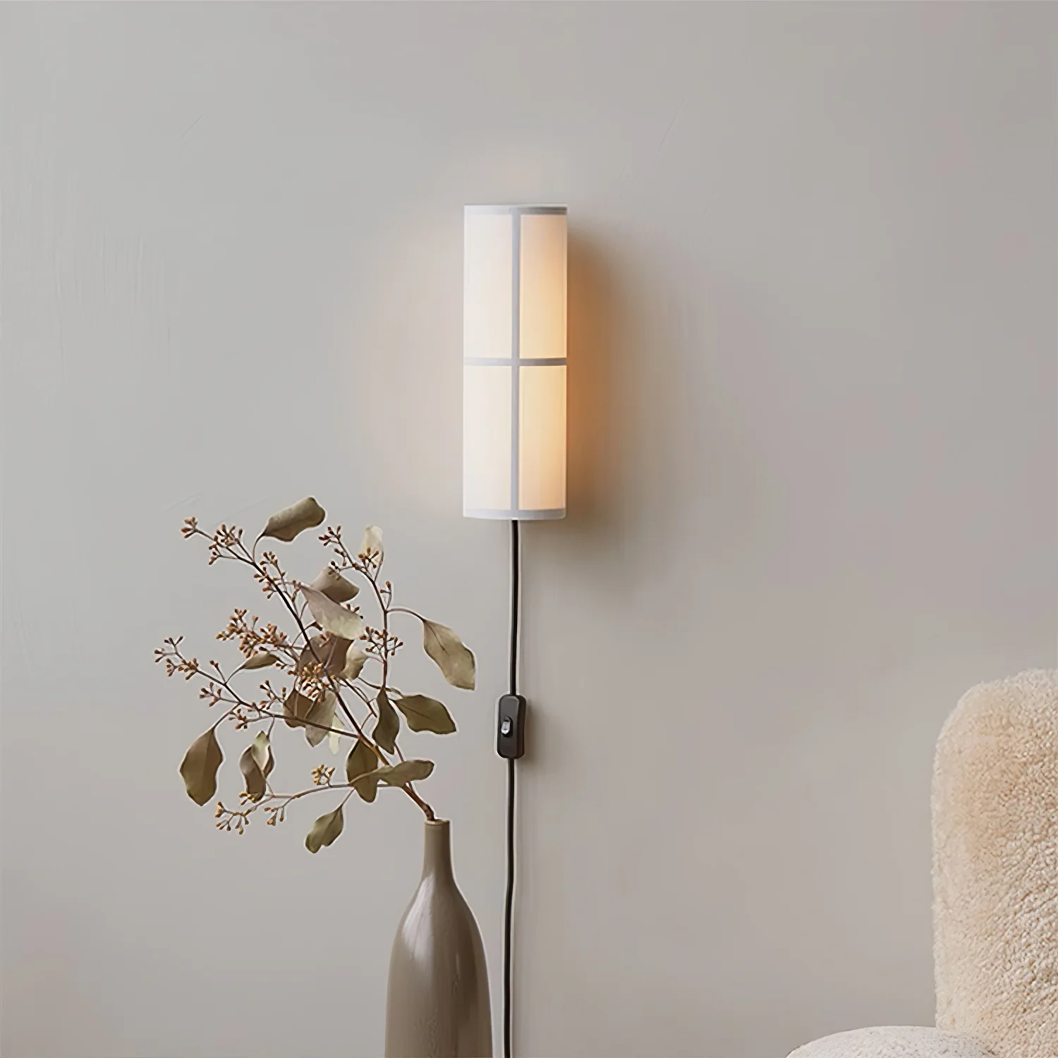 Настенный светильник Cylinder Fabric - ∅12см x 30см, белый