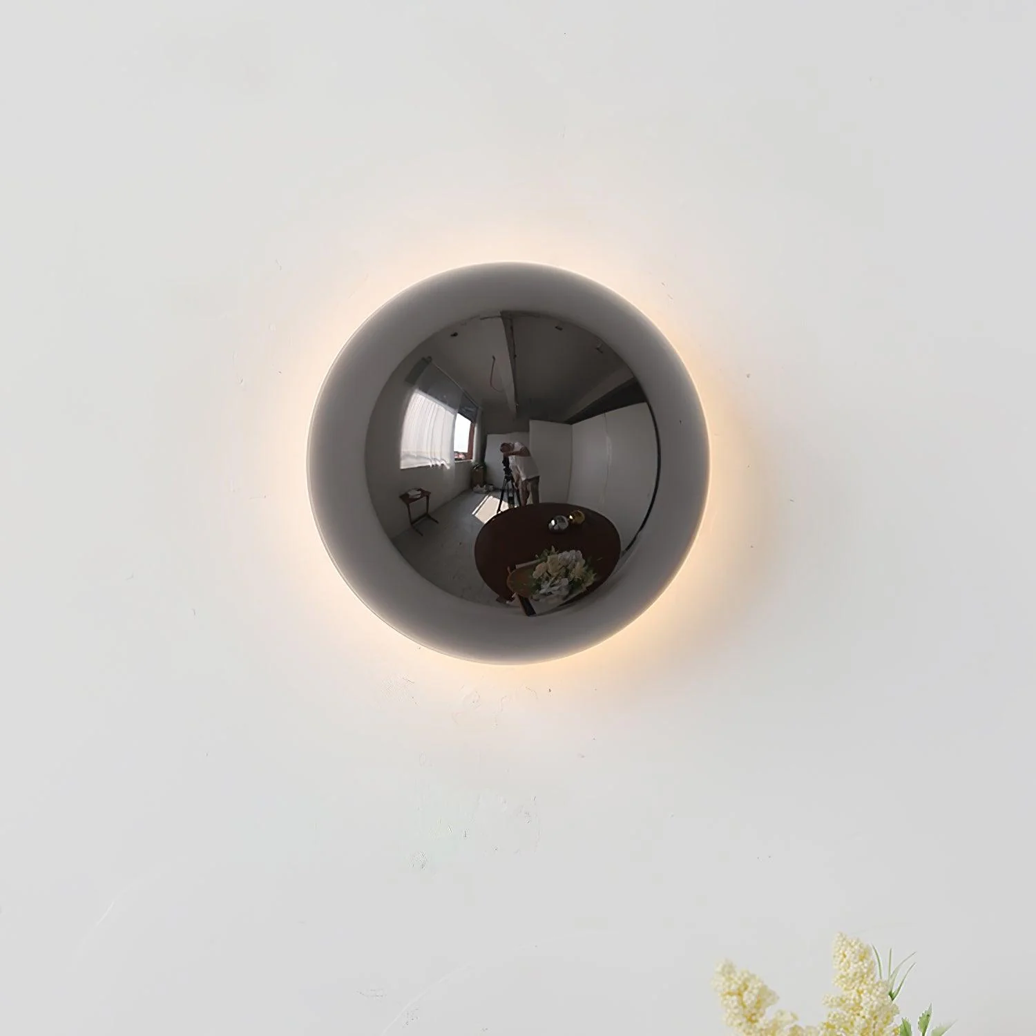 Настенный светильник Aurum Sphere - ∅16см x 10см, хром, теплый свет