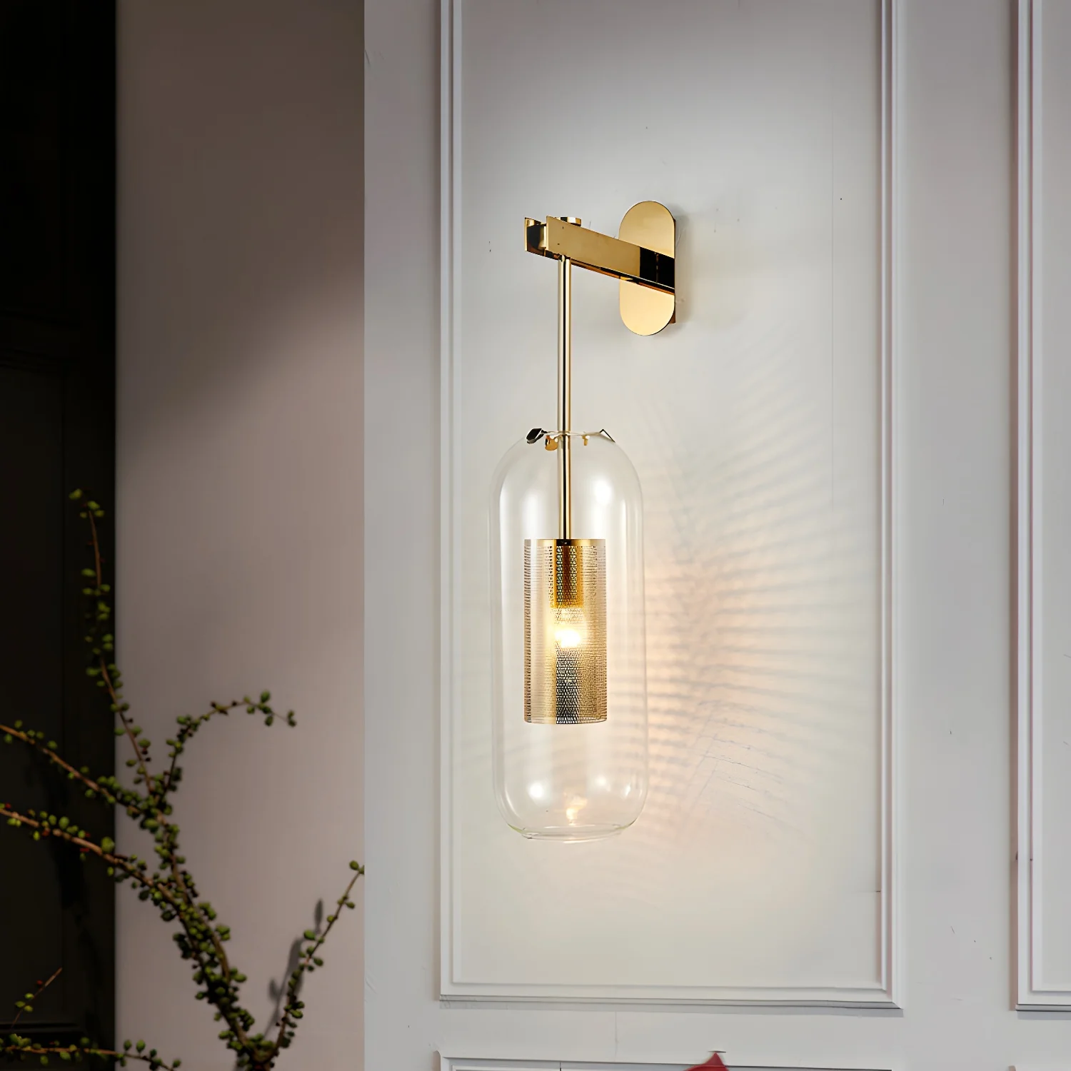 Vadim Glass Wall Lamp - ∅ 9.8″ x H 23.6″ / Dia 25cm x H 60cm Set of 2 / Black & Clear glass