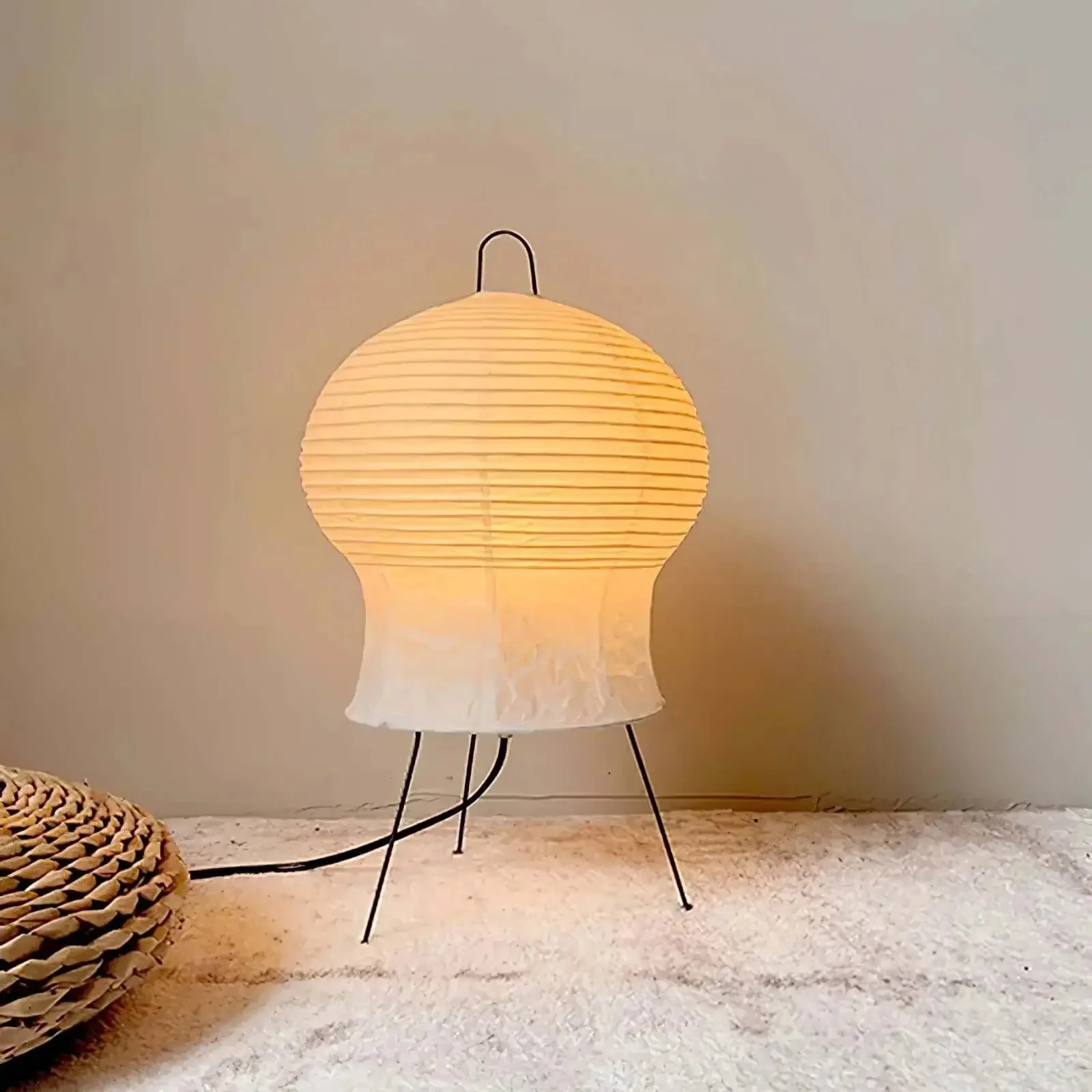 Настольный светильник Hana Washi - ∅25см x 34см, черный, белый