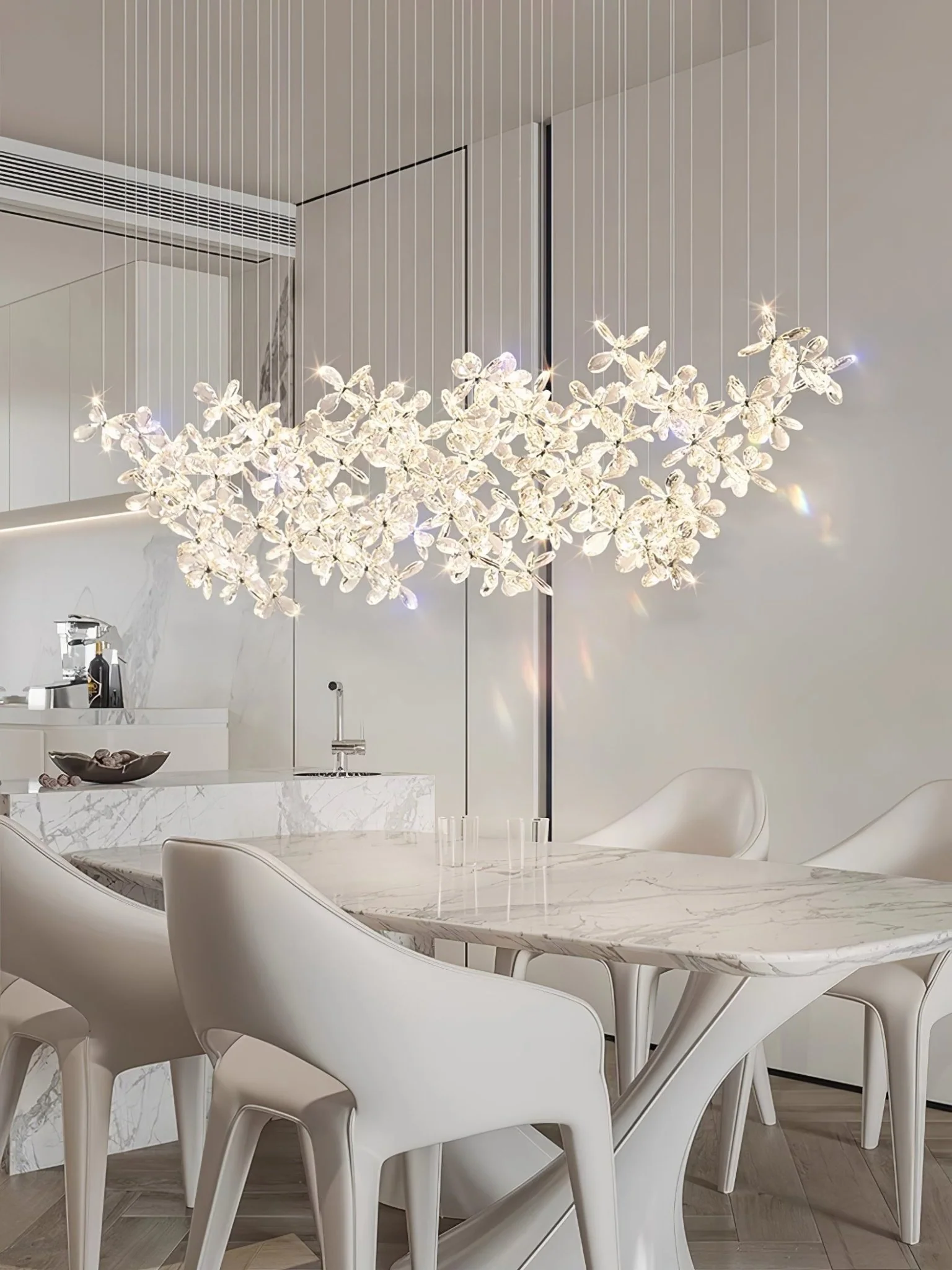 Люстра Floating Butterfly - круглое основание ∅80см x 150см, серебряный, прозрачный, холодный свет