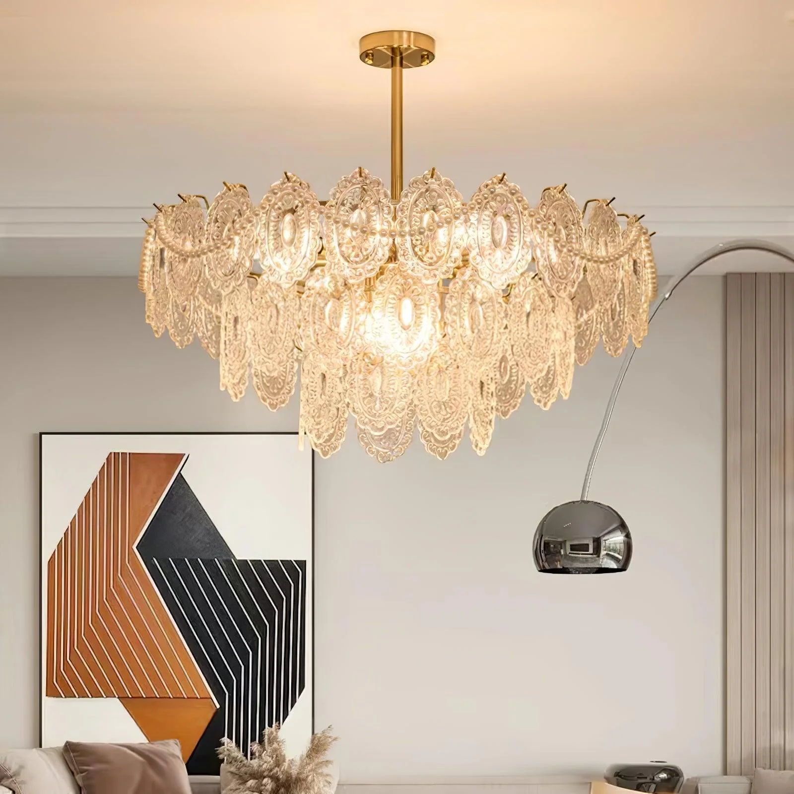 Люстра Wave Pearl - ∅80см x 37см, золотой, прозрачный